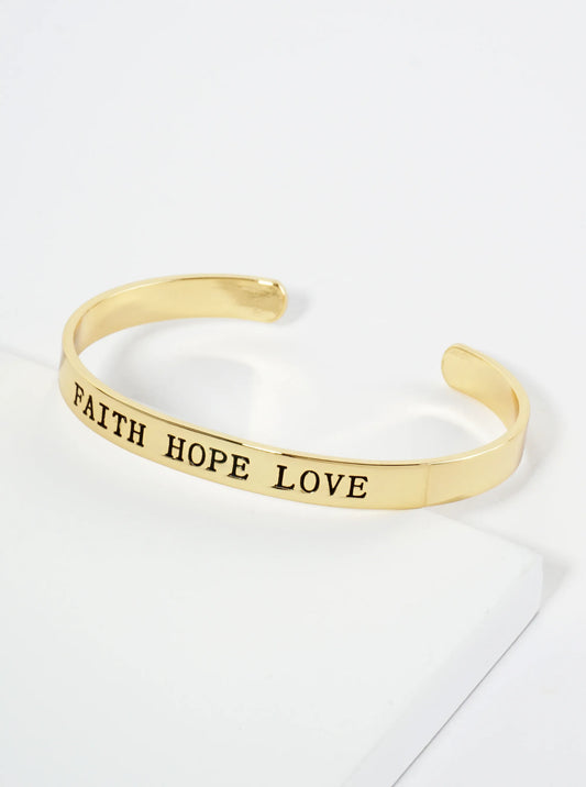 Faith Hope Love Engraved 18K Gold Dipped Open Cuff Bangle Bracelet