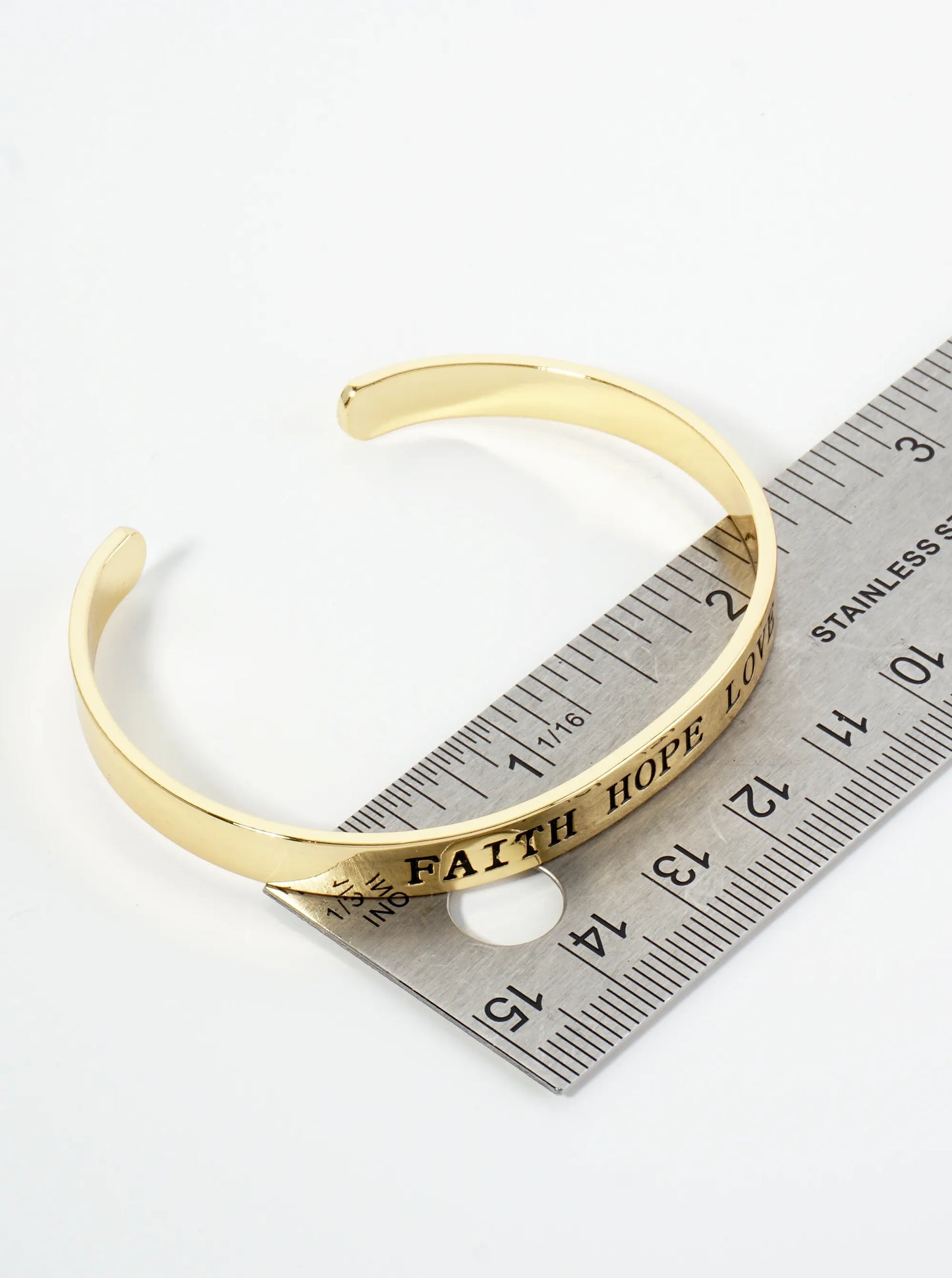Faith Hope Love Engraved 18K Gold Dipped Open Cuff Bangle Bracelet