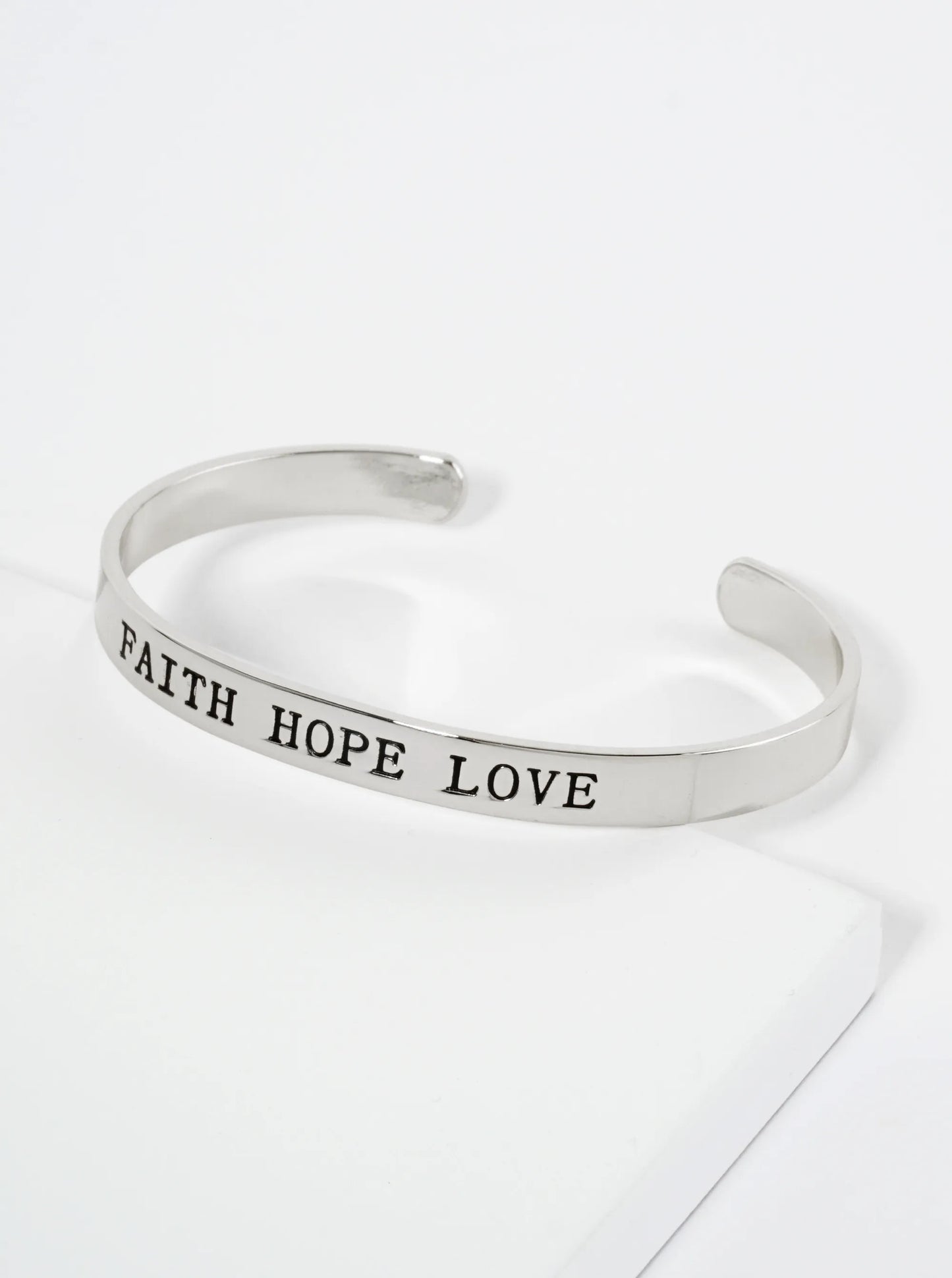 Faith Hope Love Engraved 18K Gold Dipped Open Cuff Bangle Bracelet