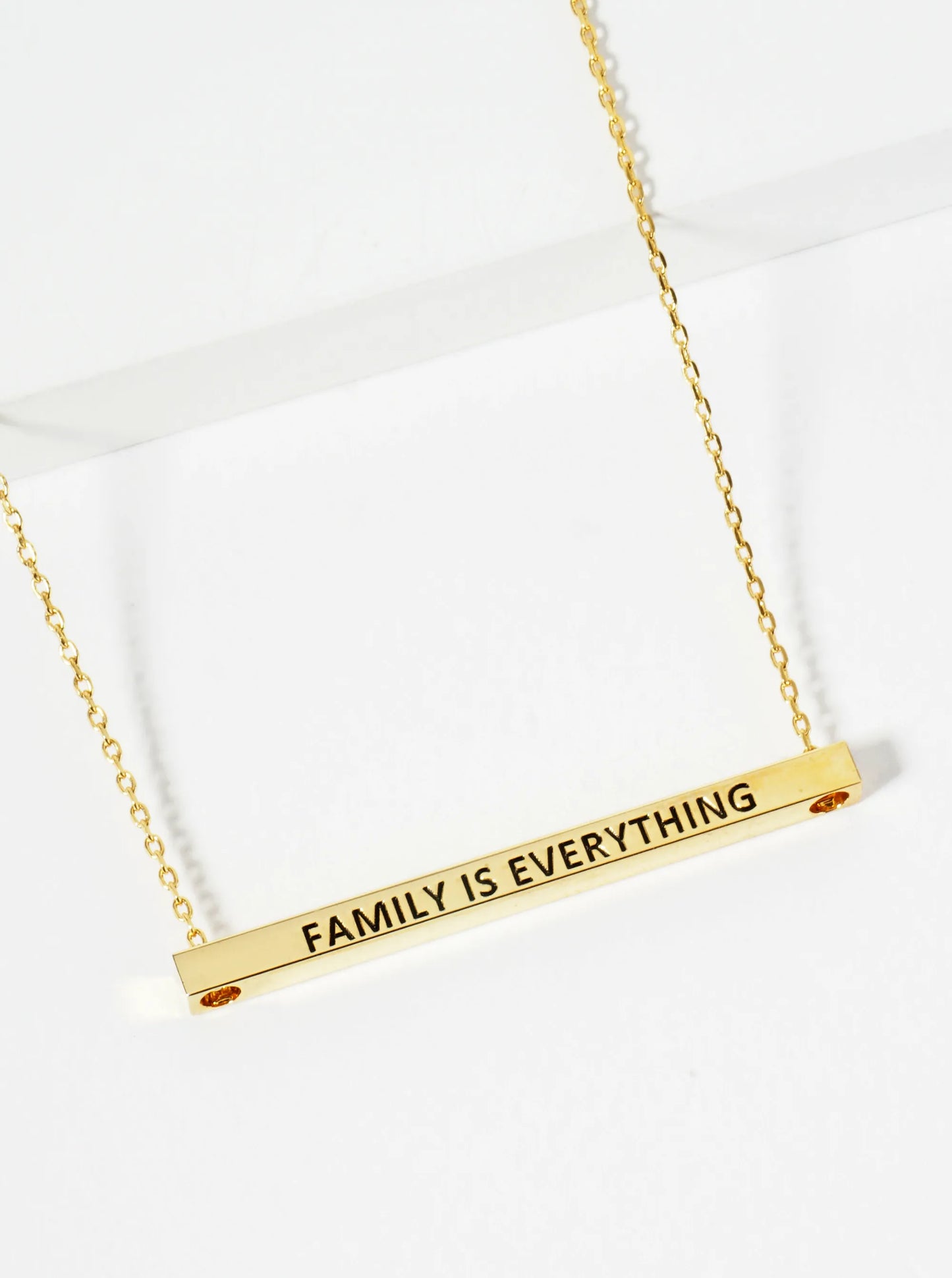 Family Is Everything Engraved 18K Gold Dipped Horizontal Brass Bar Pendant Inspirational Necklace