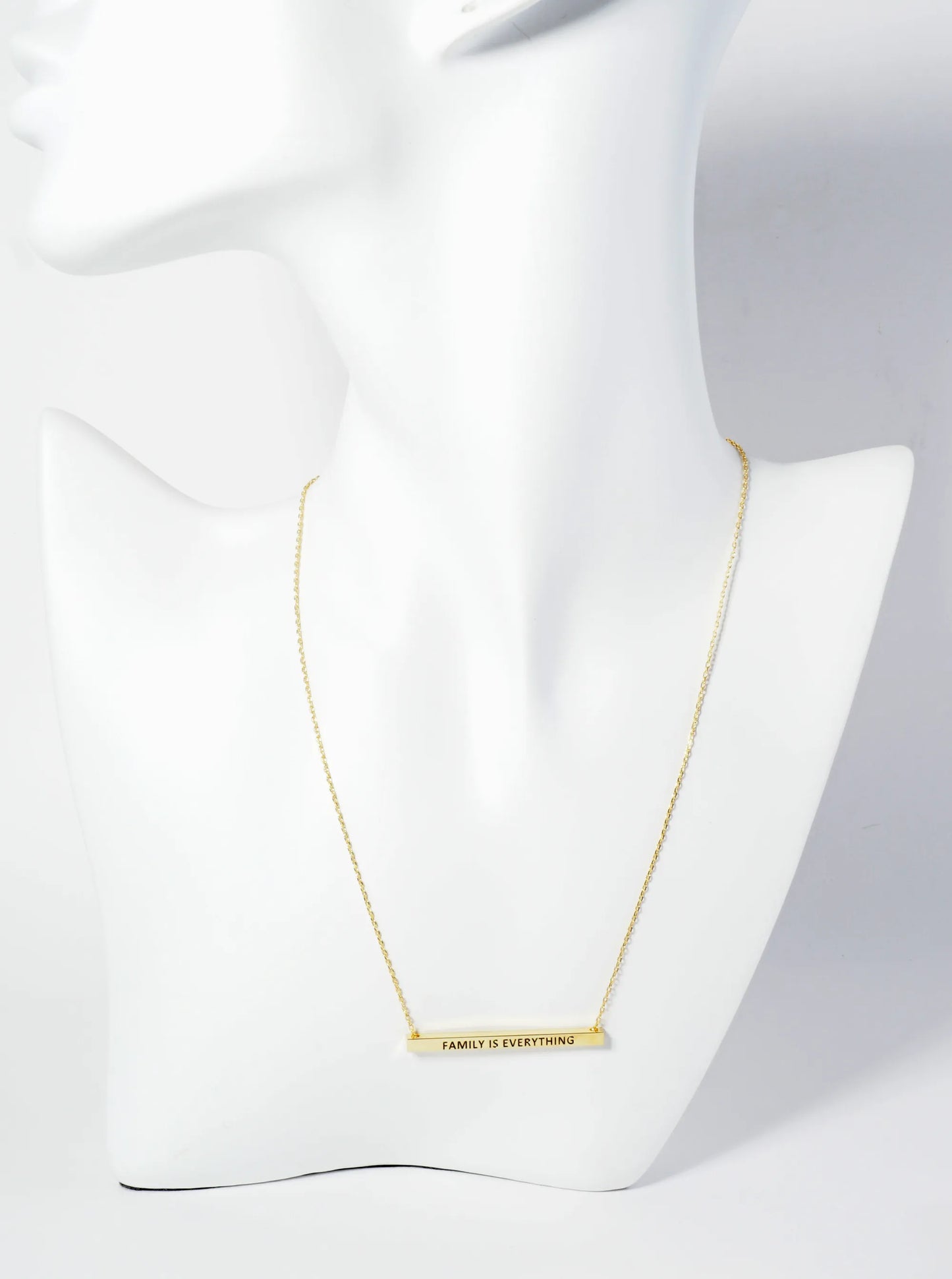 Family Is Everything Engraved 18K Gold Dipped Horizontal Brass Bar Pendant Inspirational Necklace