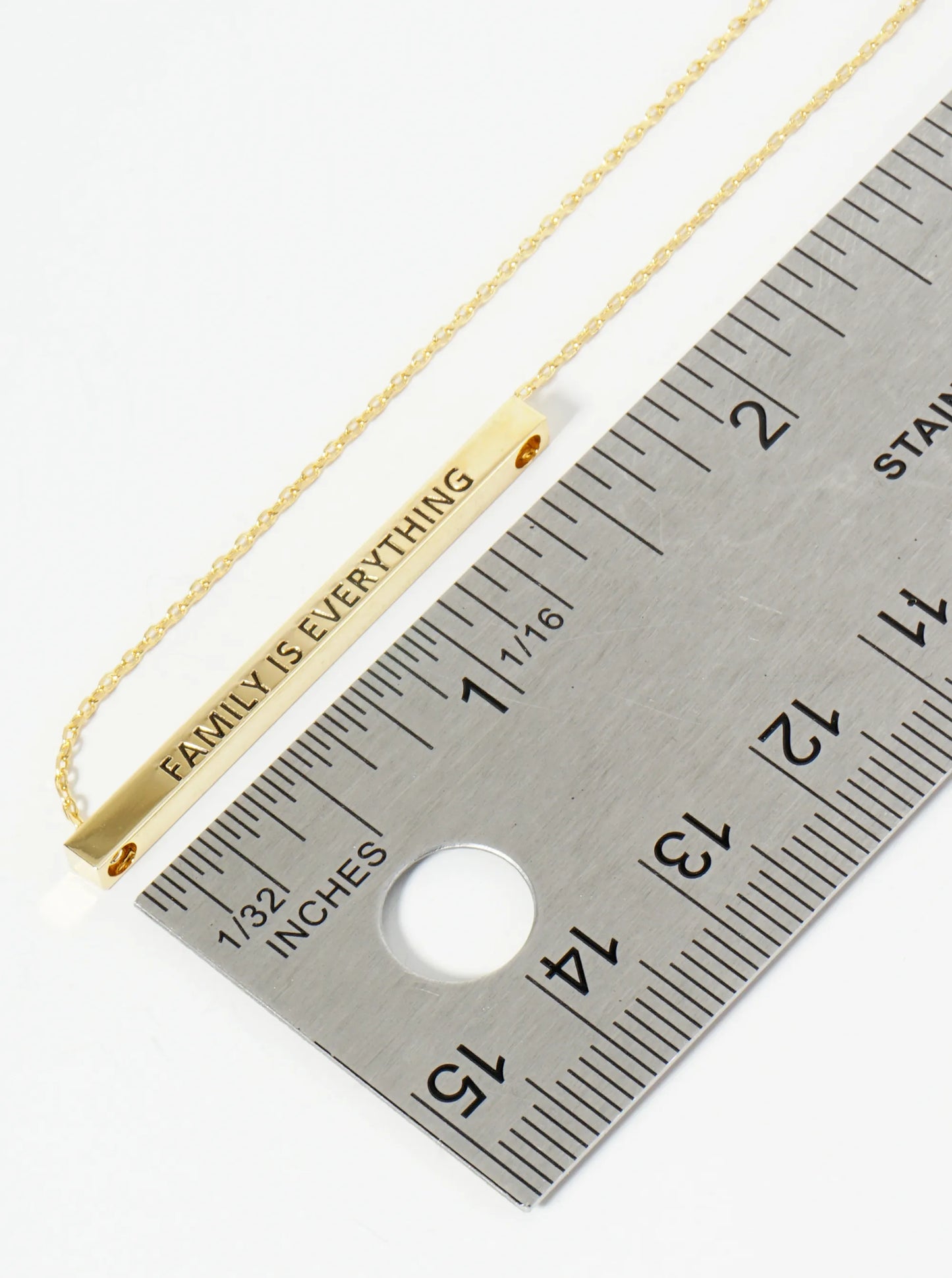 Family Is Everything Engraved 18K Gold Dipped Horizontal Brass Bar Pendant Inspirational Necklace