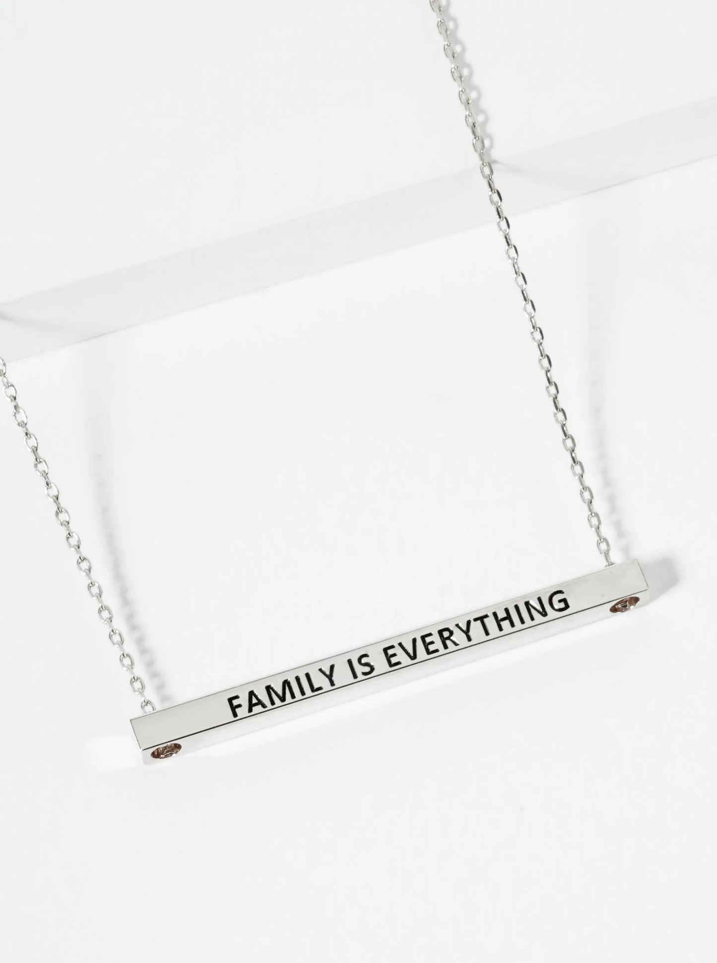 Family Is Everything Engraved 18K Gold Dipped Horizontal Brass Bar Pendant Inspirational Necklace