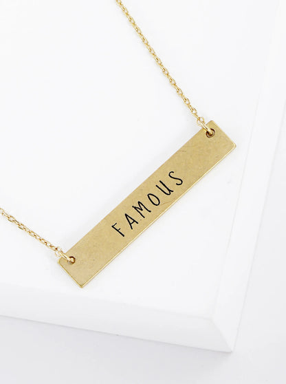 Famous Engraved Horizontal Bar Pendant Necklace