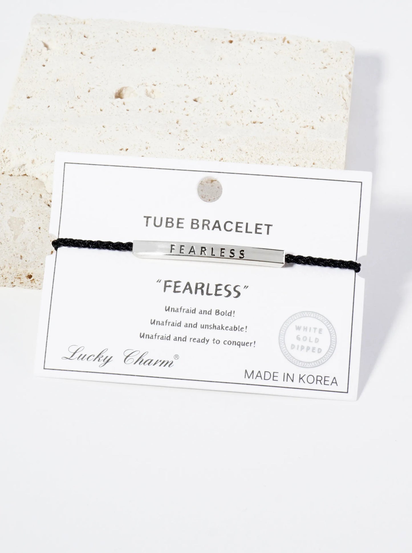 Fearless Engraved 18K Gold Dipped Curved Brass Tube Bar Adjustable Pull Tie Bracelet