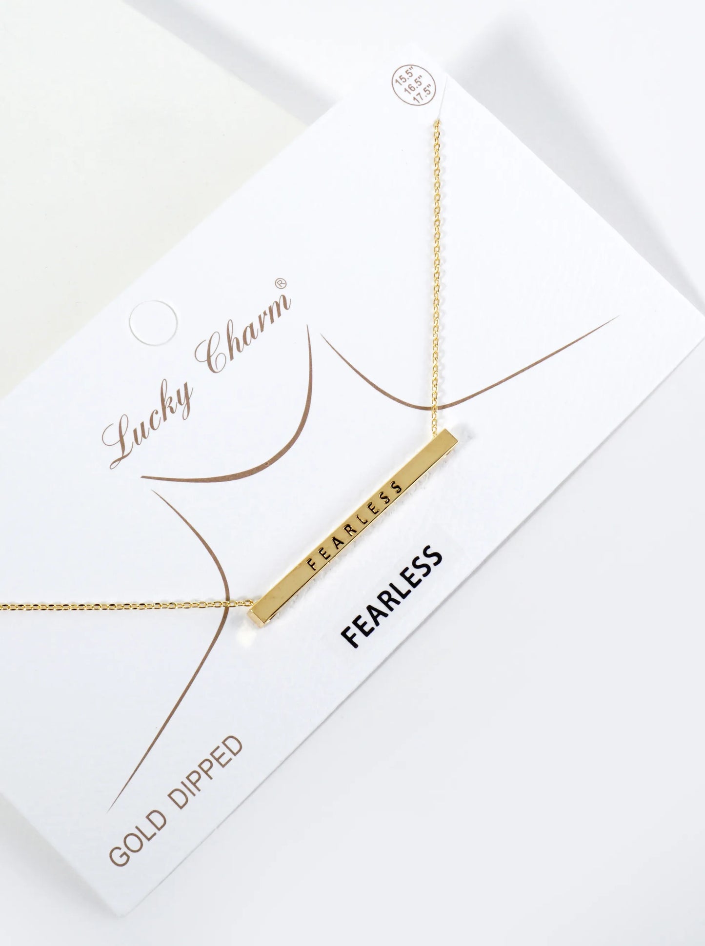 Fearless Engraved 18K Gold Dipped Horizontal Brass Bar Pendant Inspirational Necklace