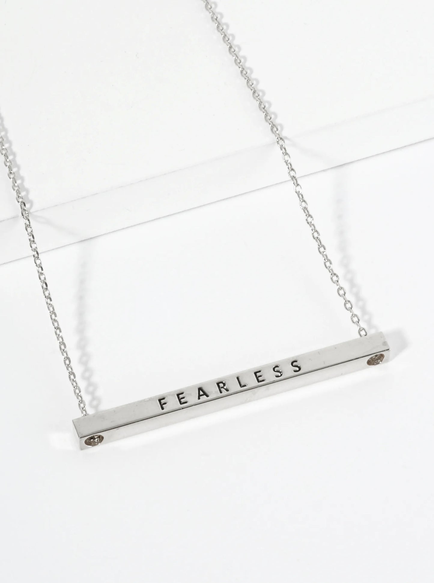 Fearless Engraved 18K Gold Dipped Horizontal Brass Bar Pendant Inspirational Necklace