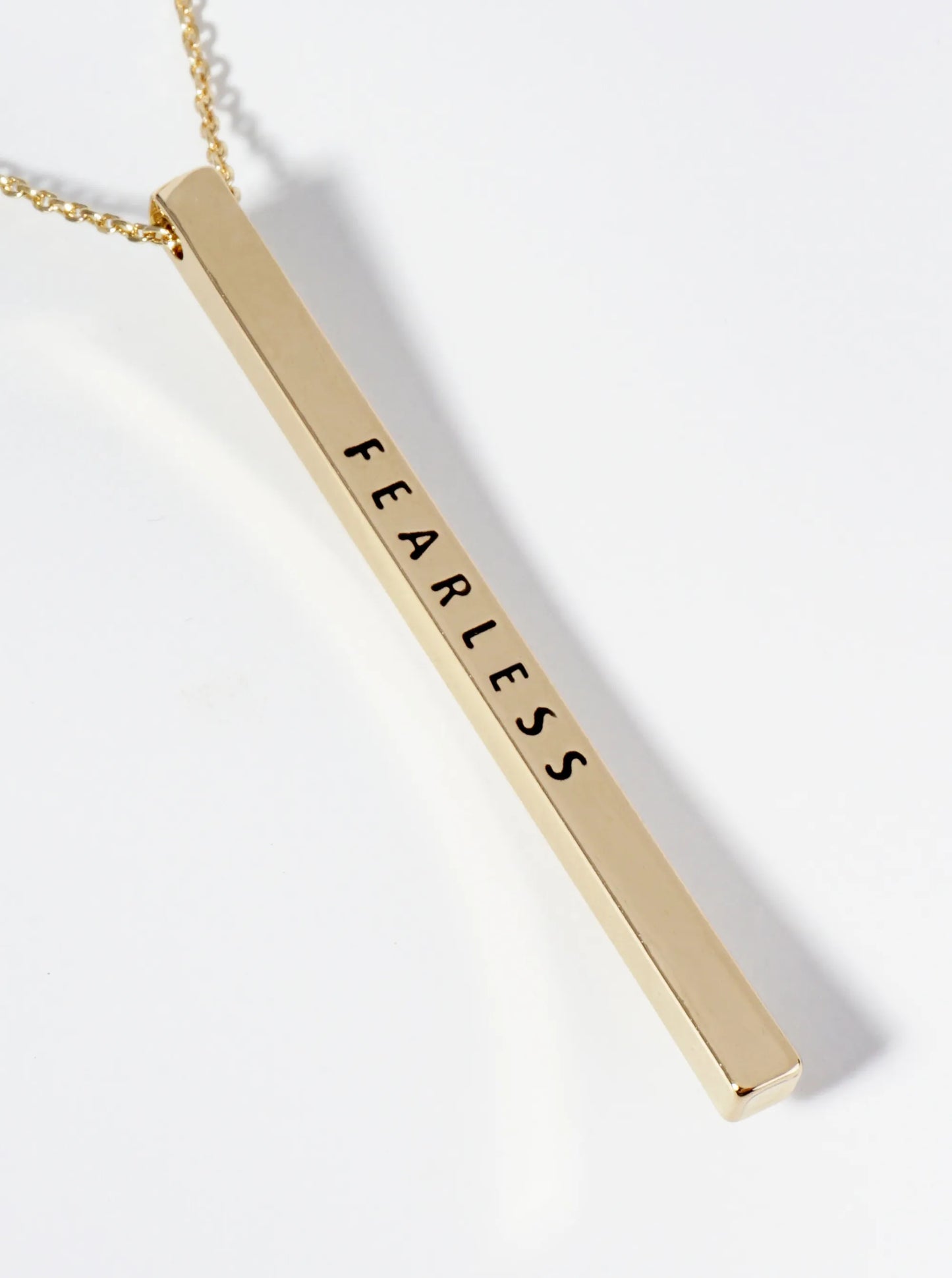 Fearless Engraved Vertical Bar Pendant Inspirational Necklace