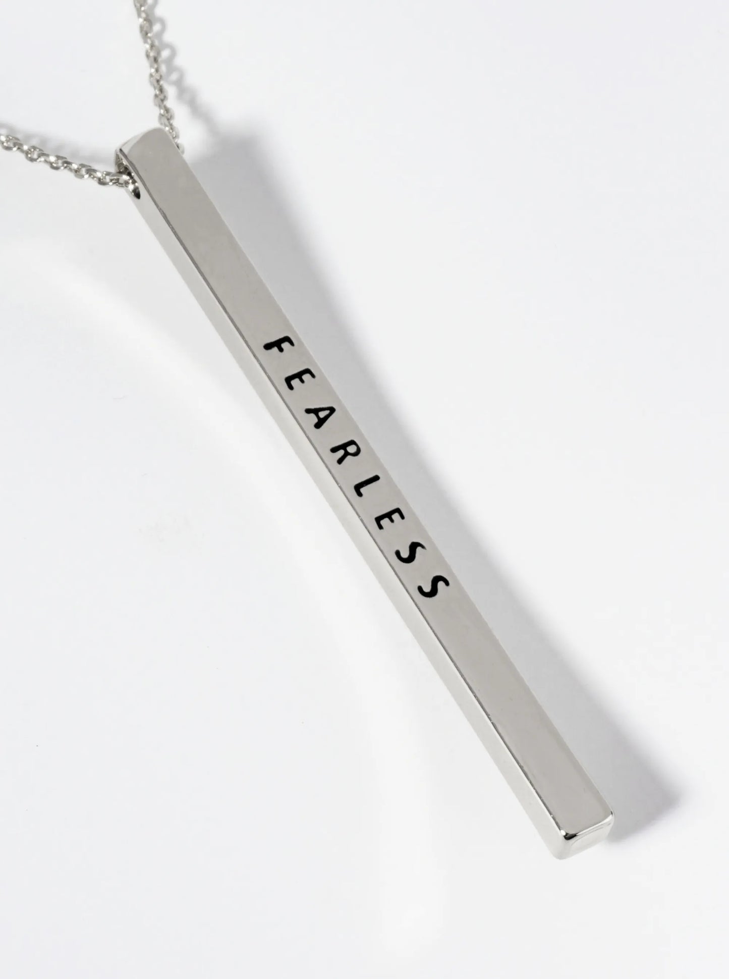 Fearless Engraved Vertical Bar Pendant Inspirational Necklace