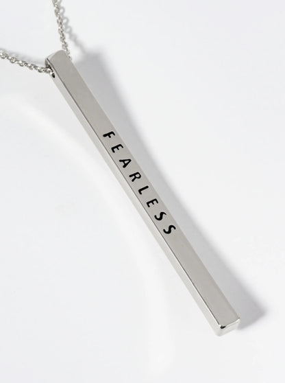 Fearless Engraved Vertical Bar Pendant Inspirational Necklace