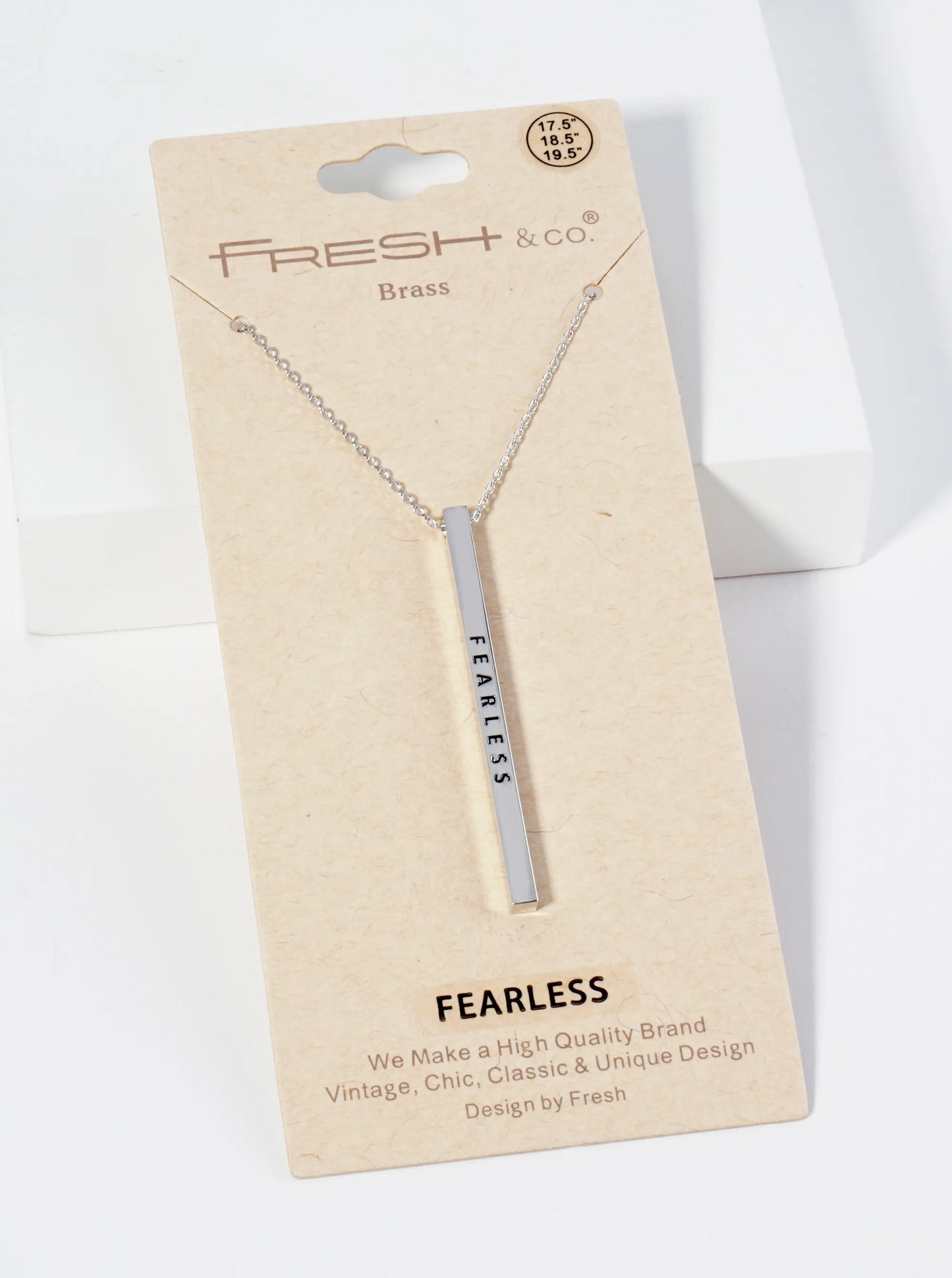 Fearless Engraved Vertical Bar Pendant Inspirational Necklace