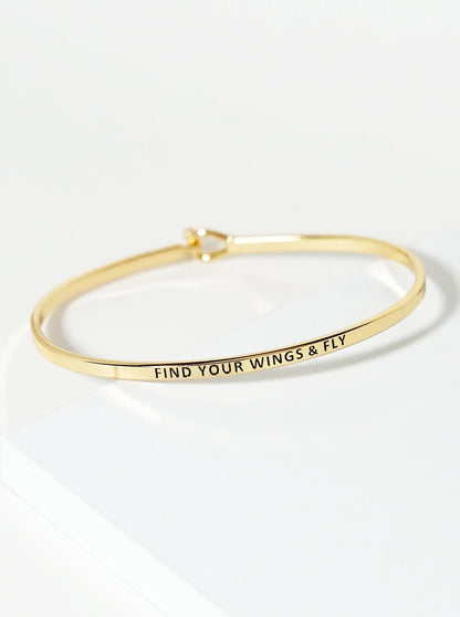 Find Your Wings And Fly Engraved Inspirational Bangle Bracelet