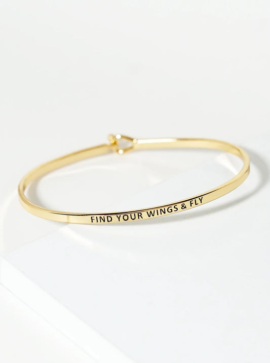 Find Your Wings And Fly Engraved Inspirational Bangle Bracelet