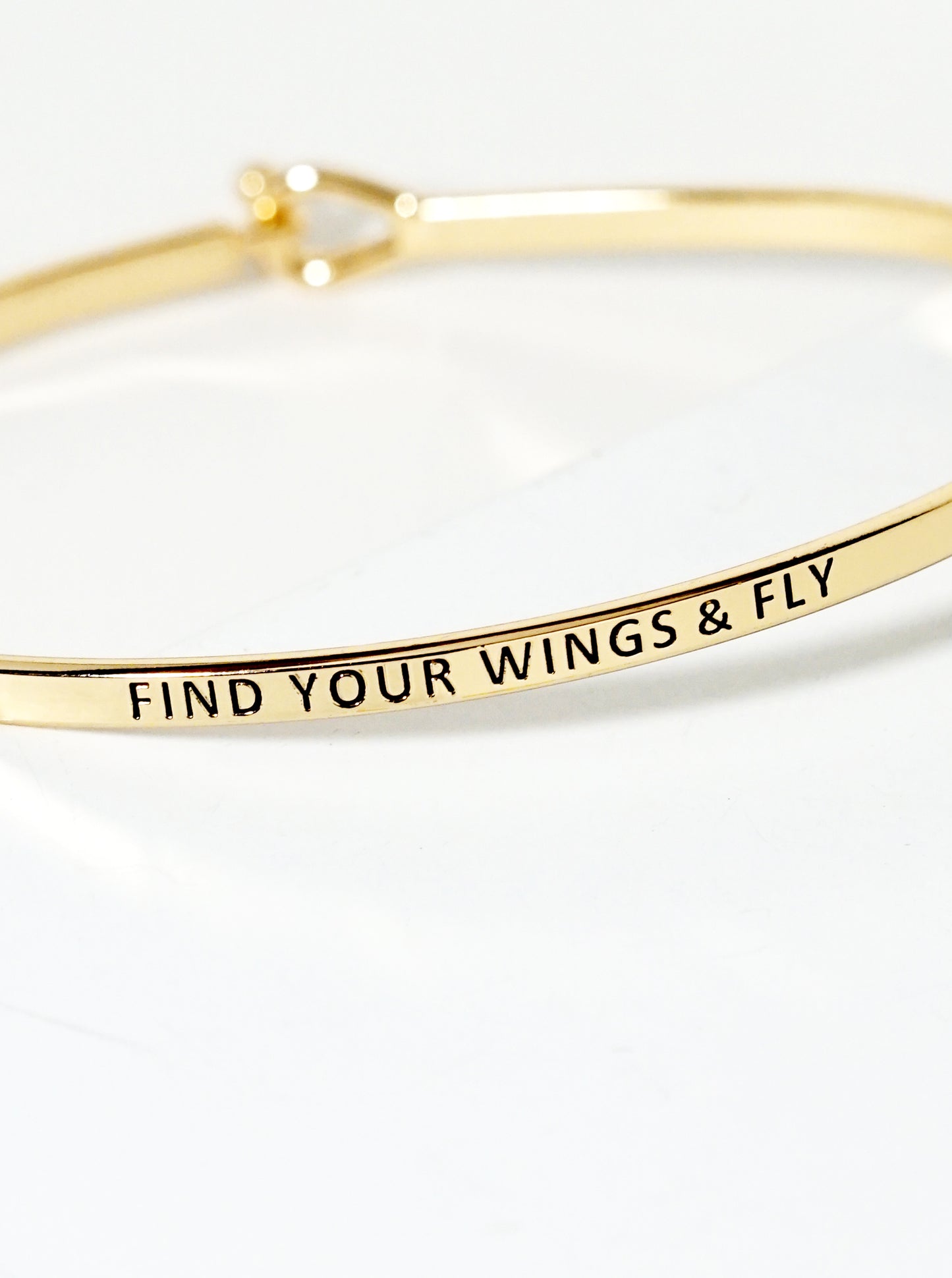 Find Your Wings And Fly Engraved Inspirational Bangle Bracelet