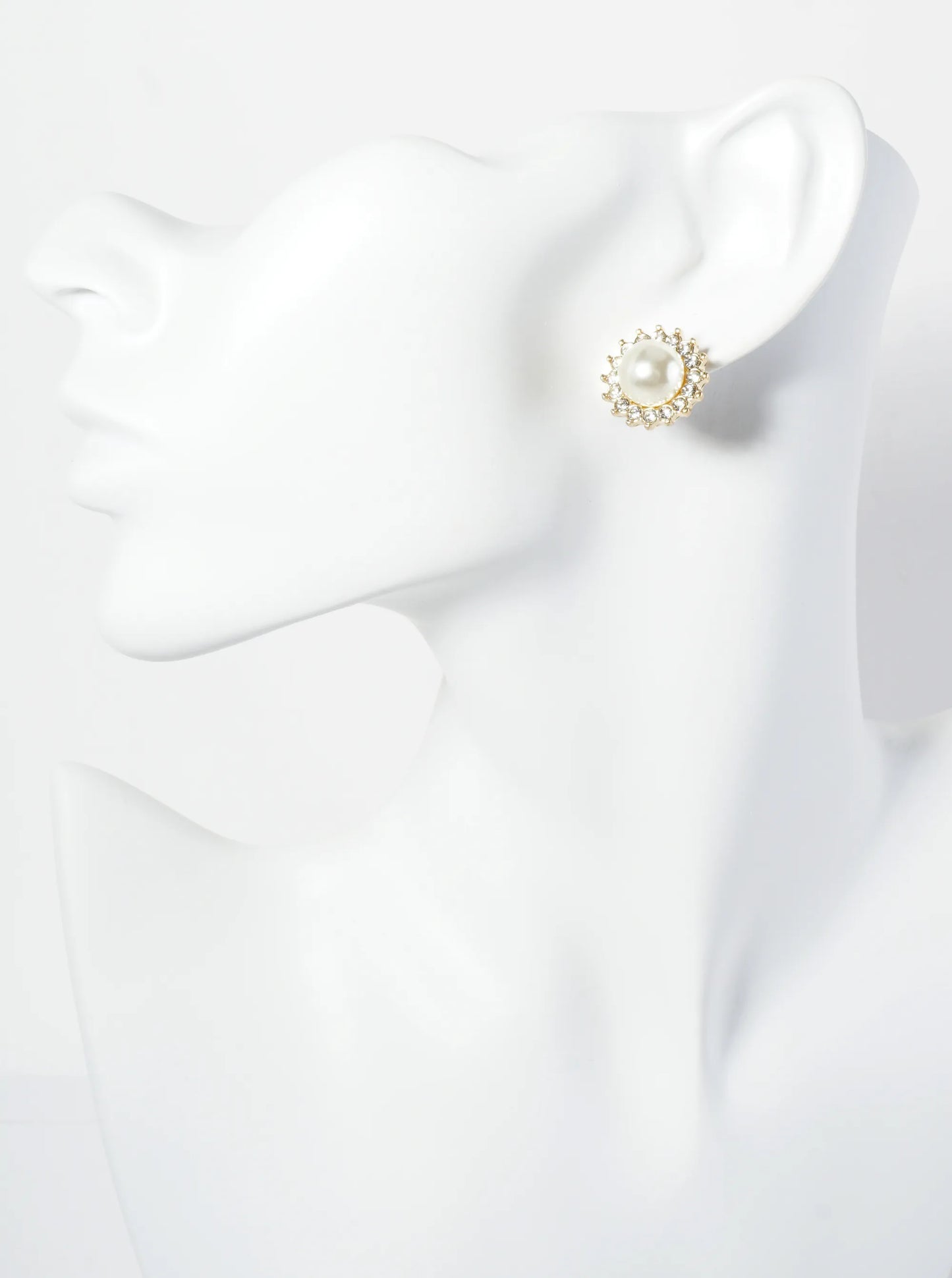 Flower Inspired Crystal Pave 9mm Pearl Stud Earrings