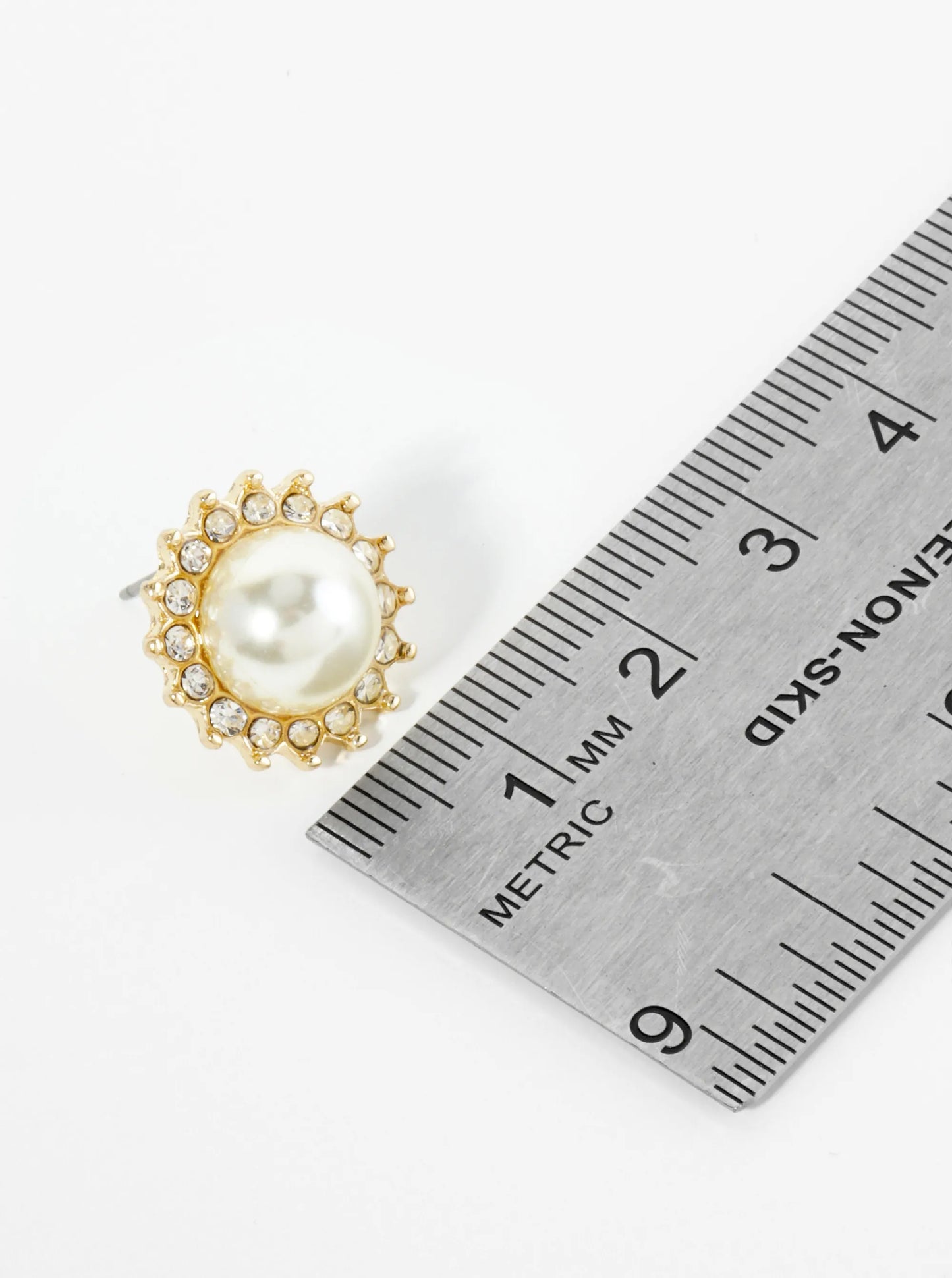 Flower Inspired Crystal Pave 9mm Pearl Stud Earrings