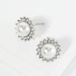 Flower Inspired Crystal Pave 9mm Pearl Stud Earrings