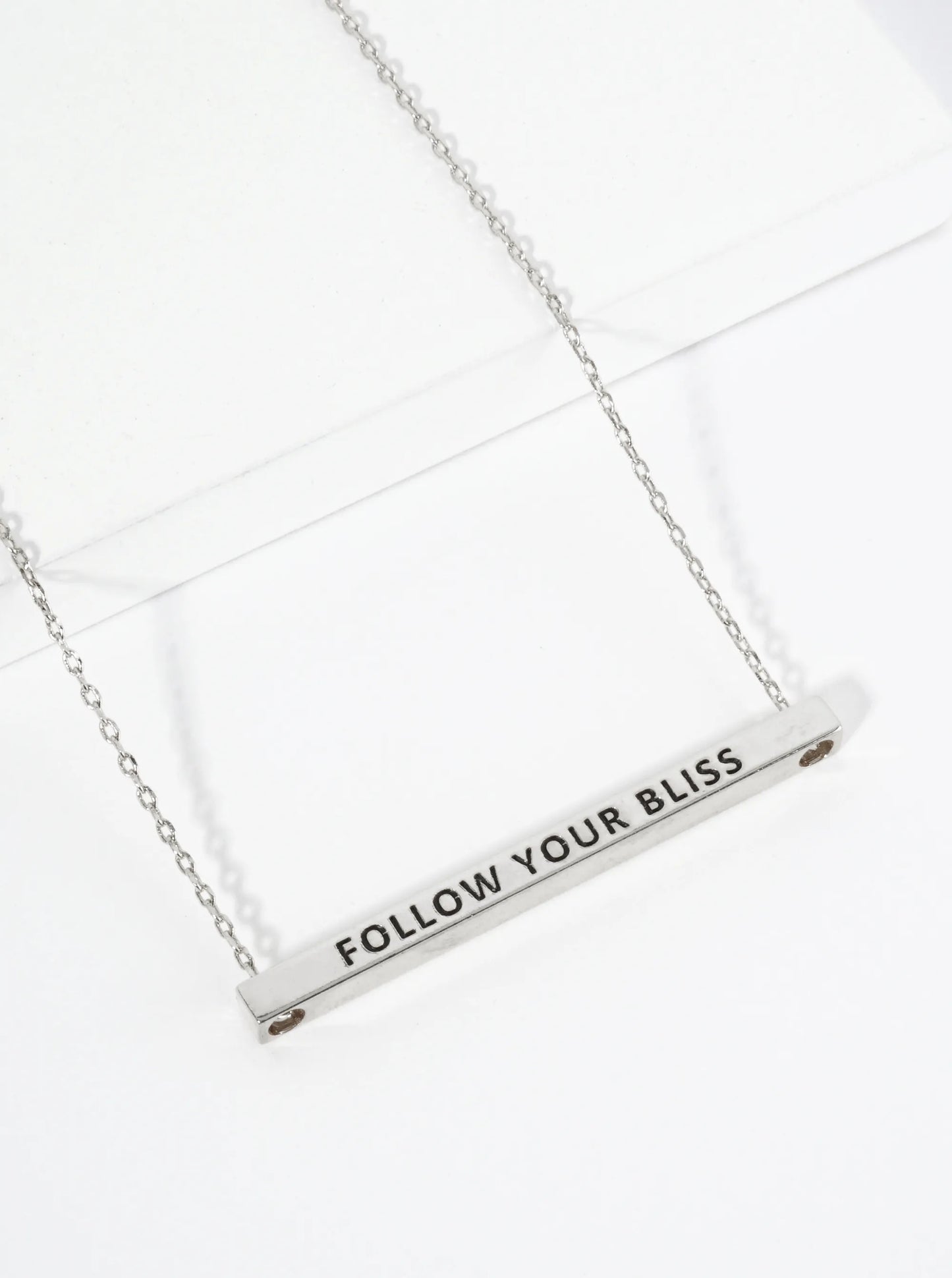 Follow Your Bliss Engraved 18K Gold Dipped Horizontal Brass Bar Pendant Inspirational Necklace