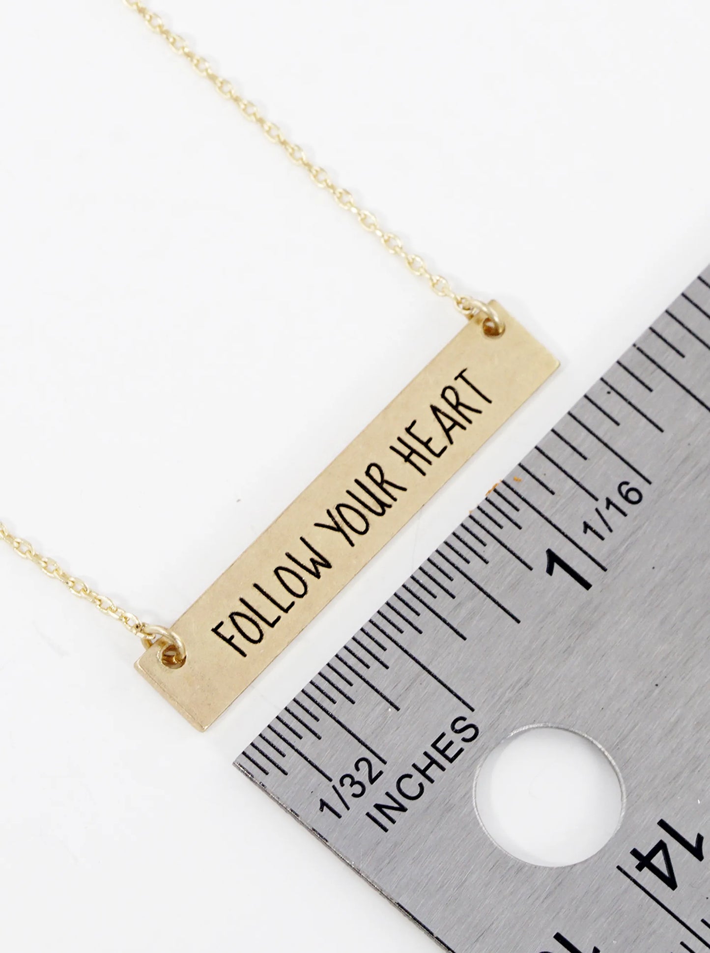 Follow Your Heart Engraved Horizontal Bar Pendant Necklace