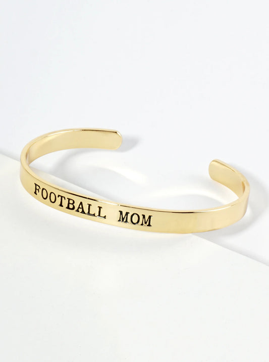 Football Mom Engraved 18K Gold Dipped Open Cuff Bangle Bracelet