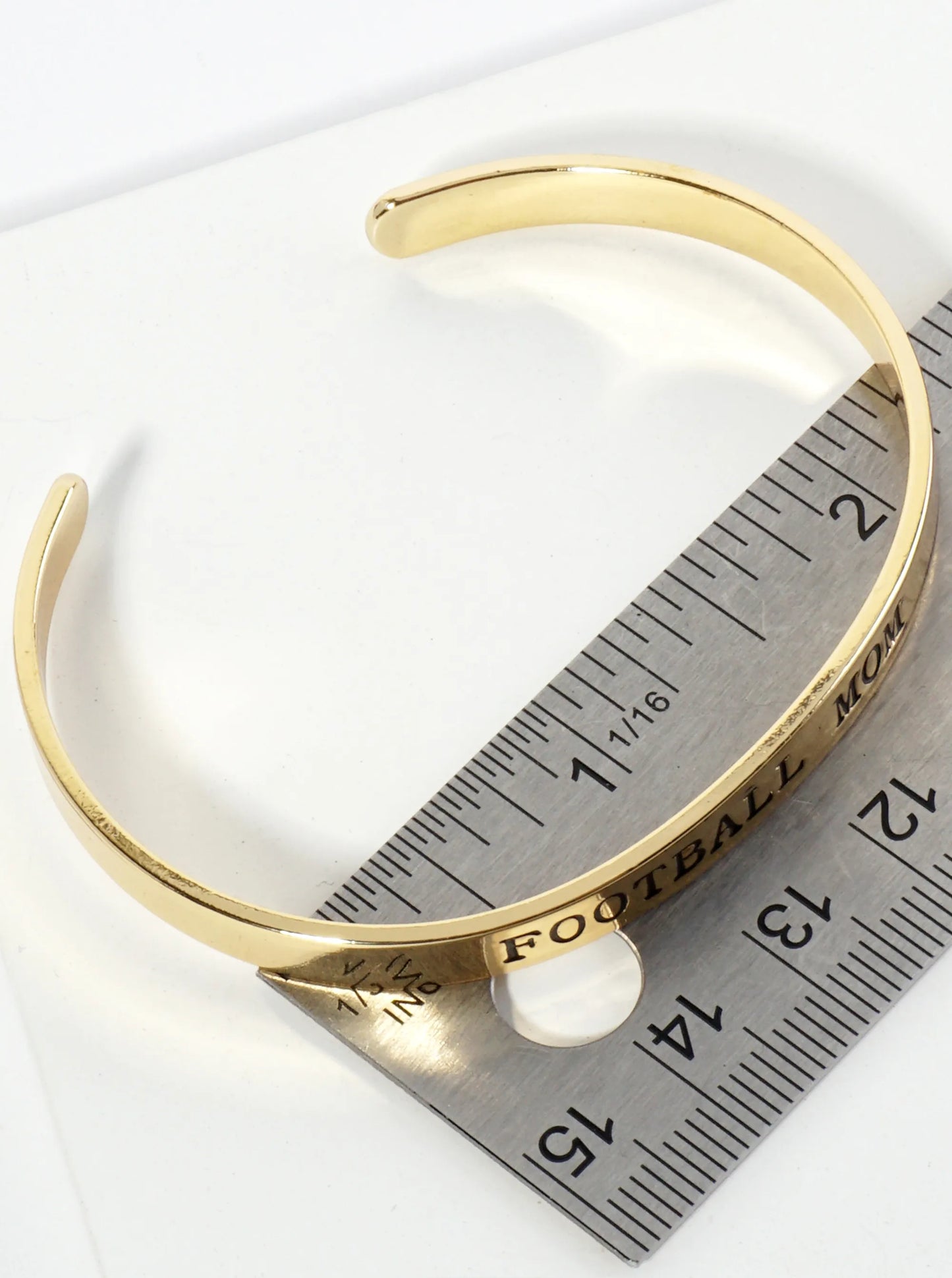 Football Mom Engraved 18K Gold Dipped Open Cuff Bangle Bracelet