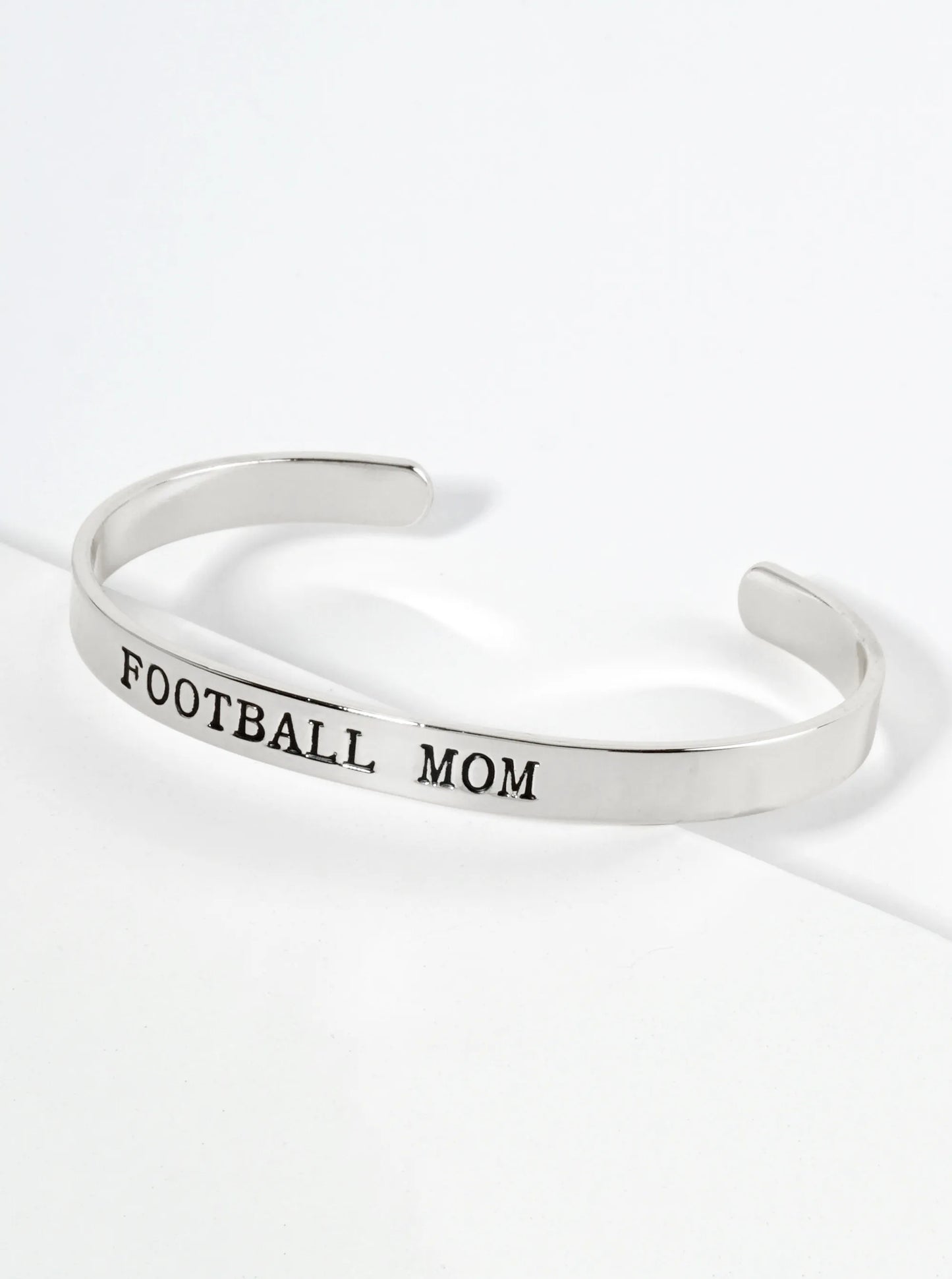 Football Mom Engraved 18K Gold Dipped Open Cuff Bangle Bracelet