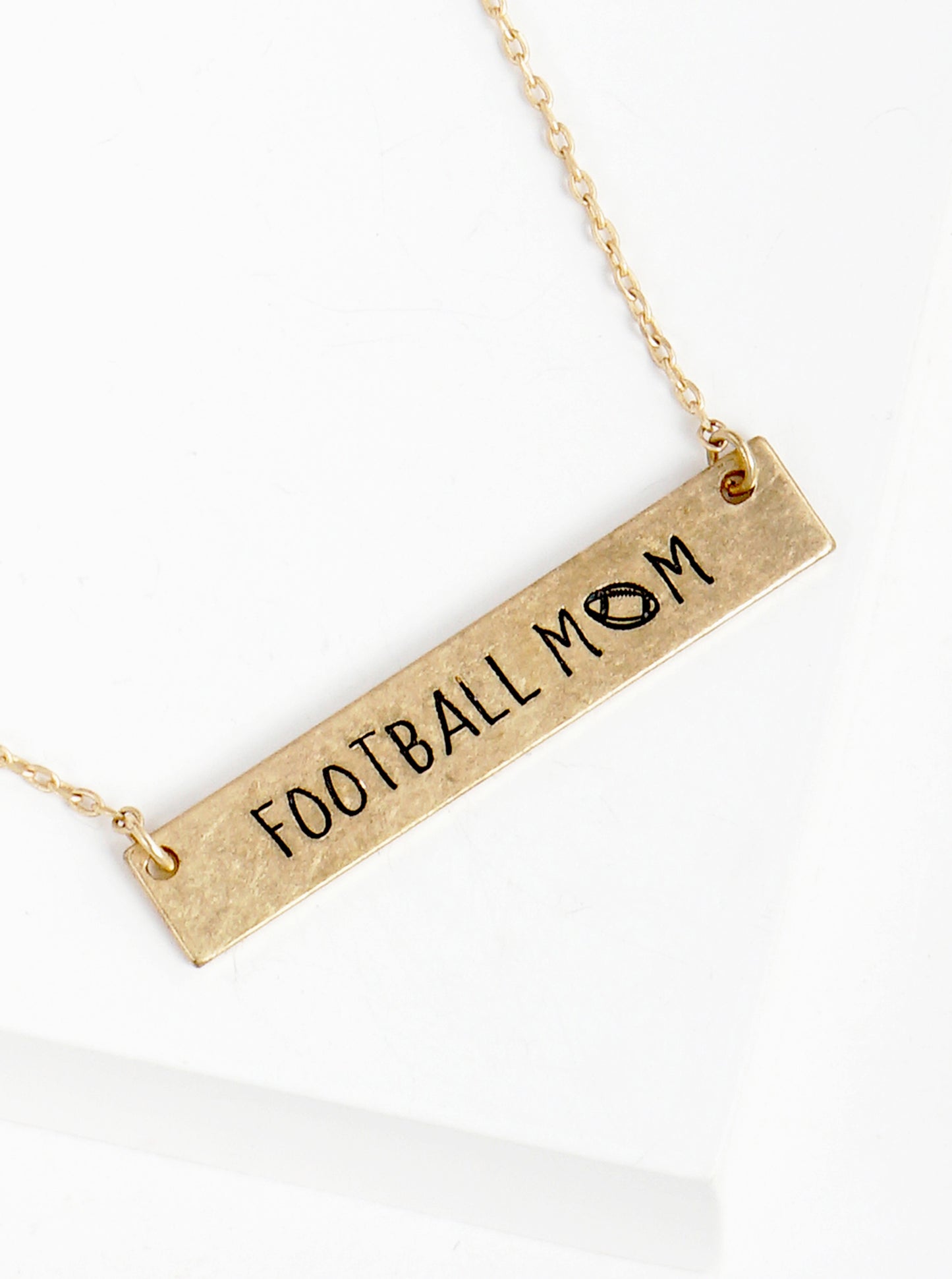Football Mom Engraved Horizontal Bar Pendant Necklace