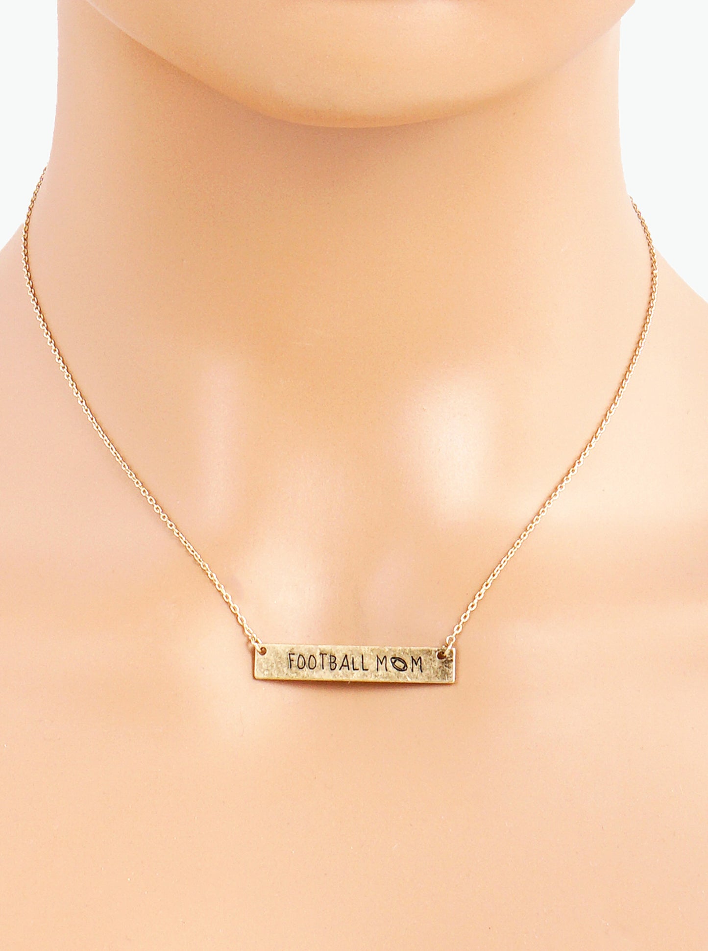 Football Mom Engraved Horizontal Bar Pendant Necklace