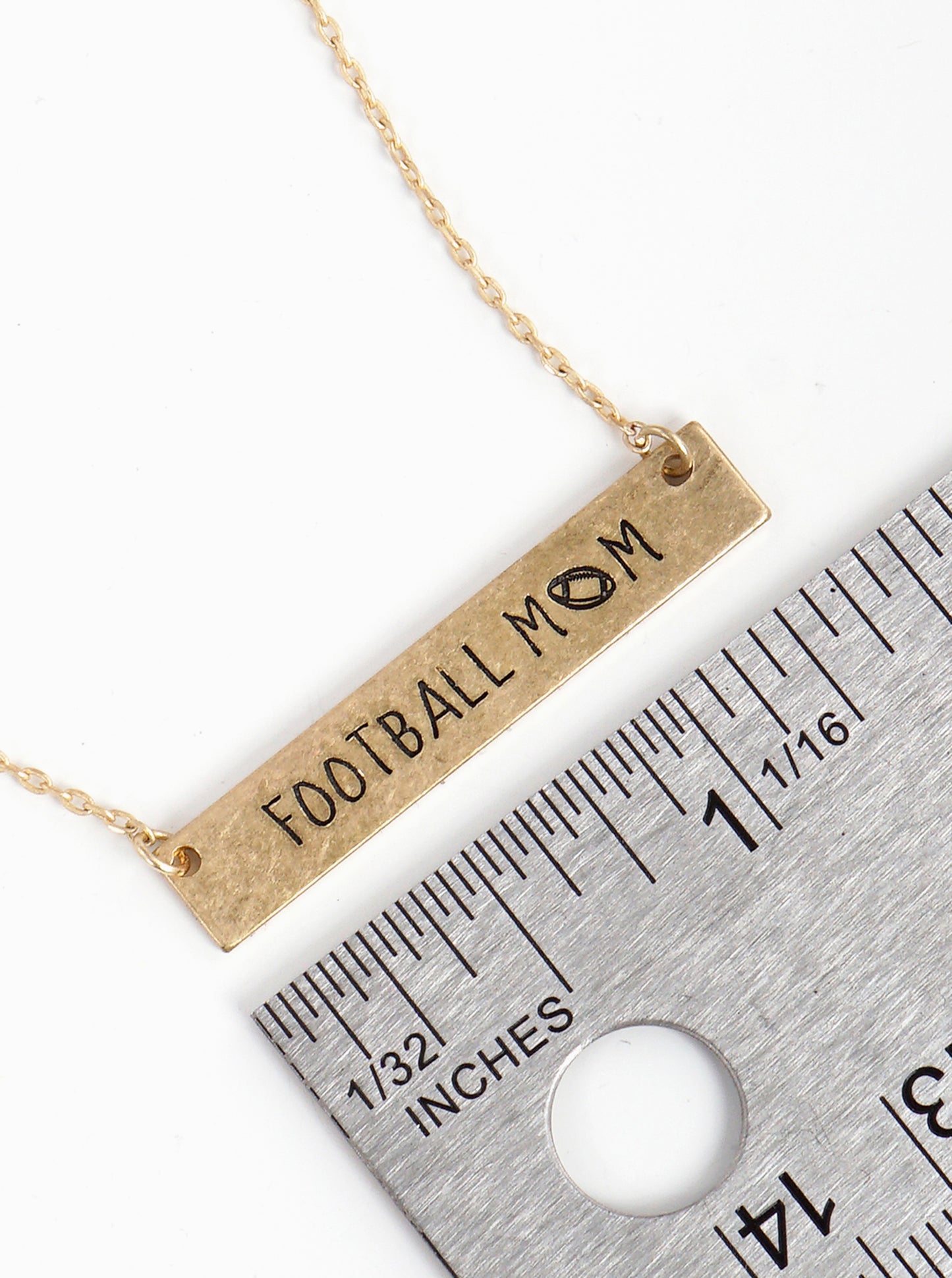 Football Mom Engraved Horizontal Bar Pendant Necklace