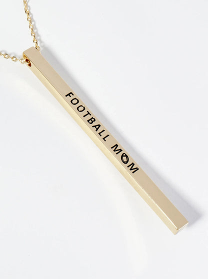 Football Mom Engraved Vertical Bar Pendant Inspirational Necklace