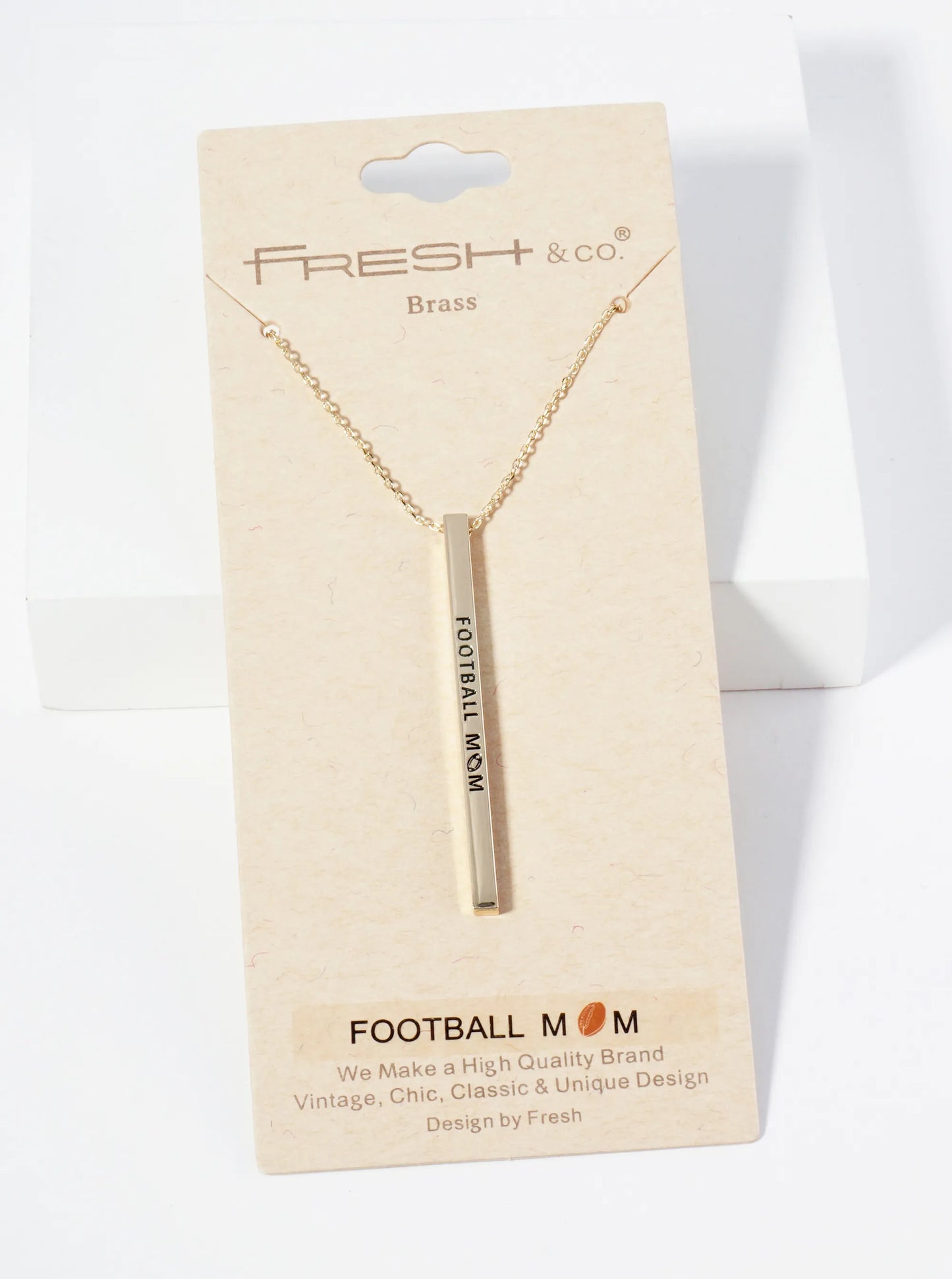 Football Mom Engraved Vertical Bar Pendant Inspirational Necklace