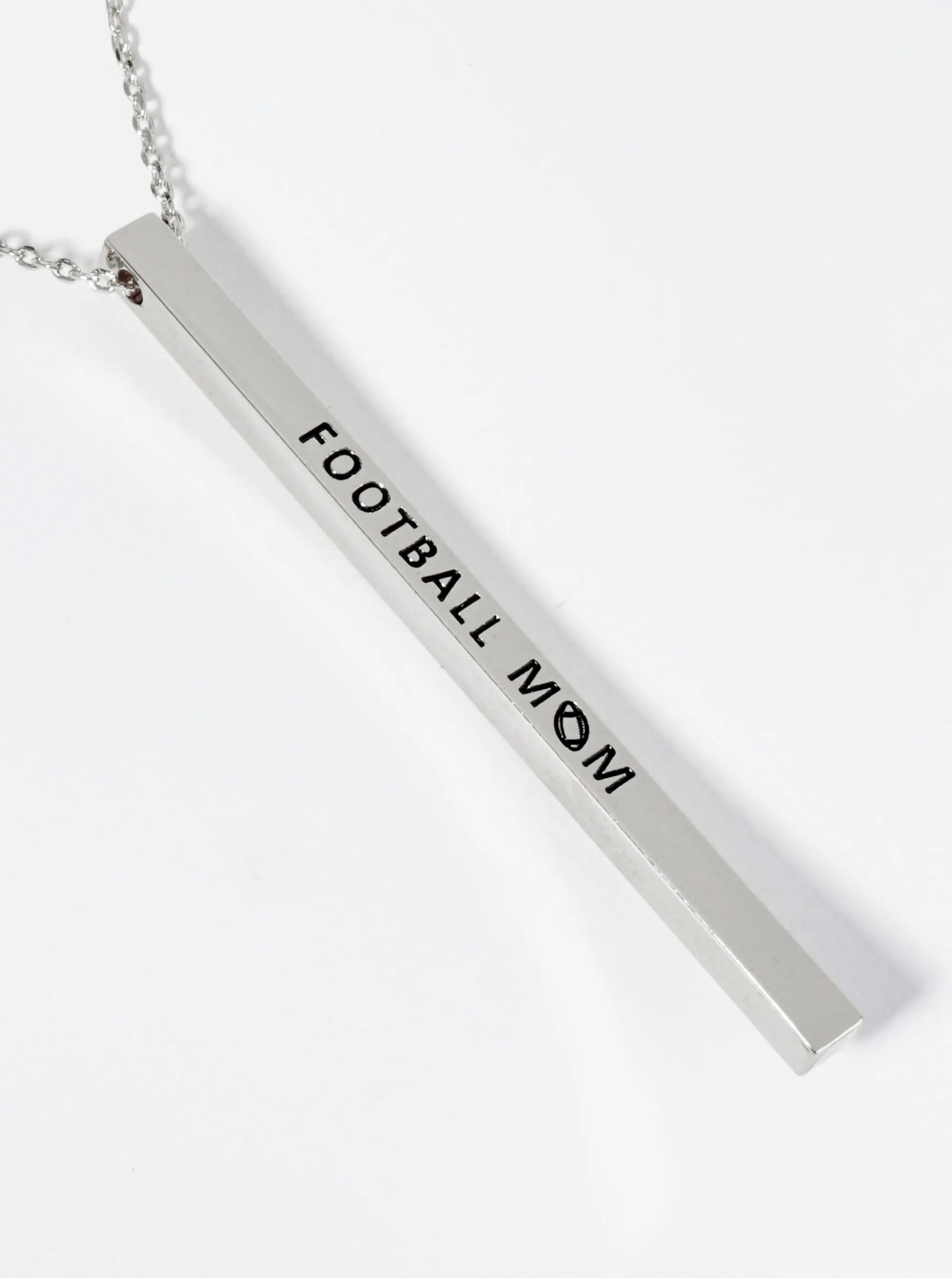 Football Mom Engraved Vertical Bar Pendant Inspirational Necklace