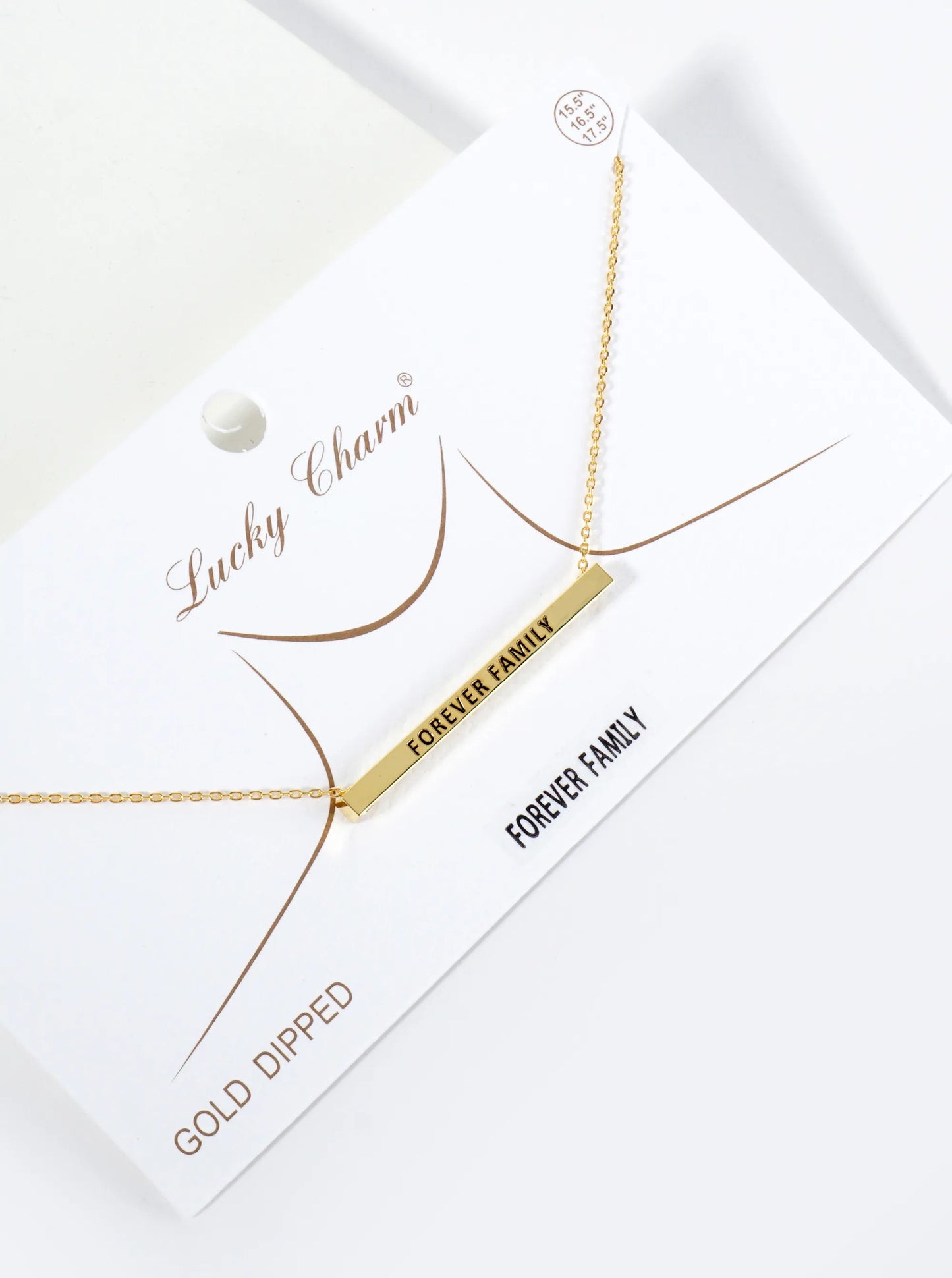 Forever Family Engraved 18K Gold Dipped Horizontal Brass Bar Pendant Inspirational Necklace