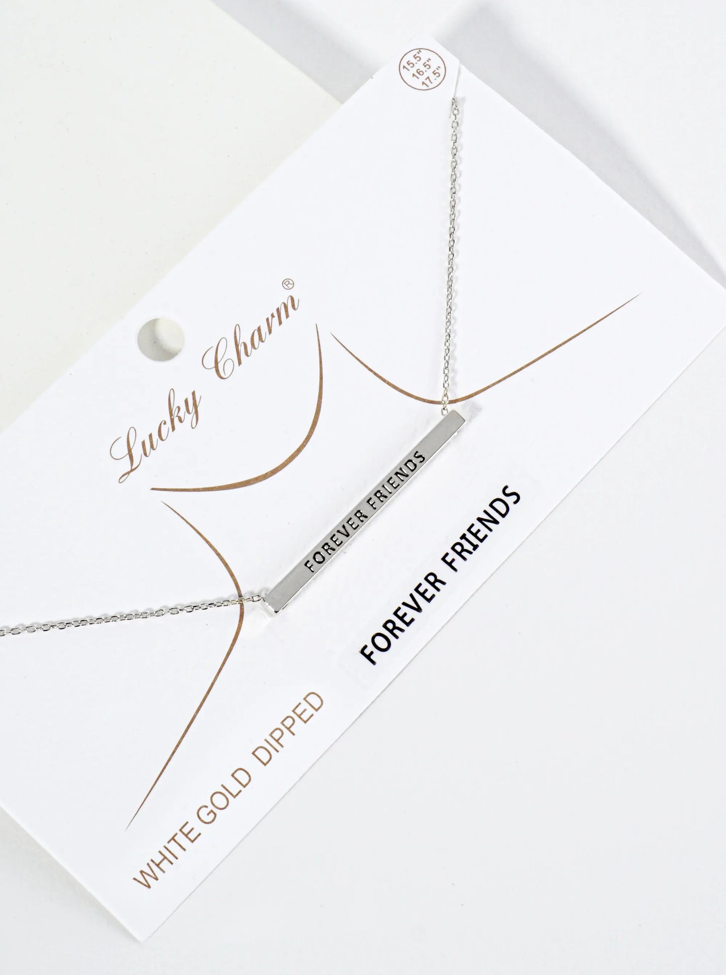 Forever Friends Engraved 18K Gold Dipped Horizontal Brass Bar Pendant Inspirational Necklace