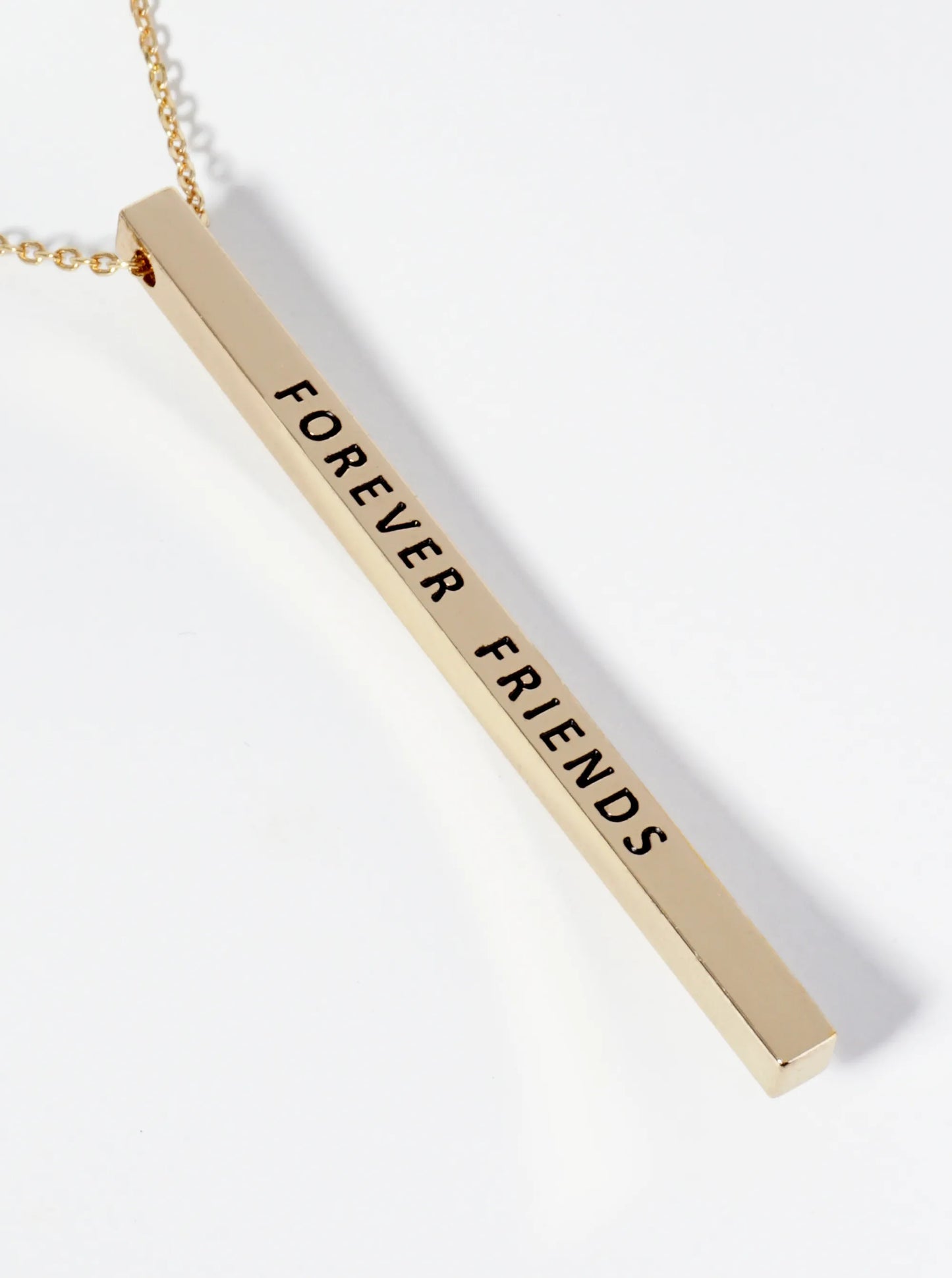 Forever Friends Engraved Vertical Bar Pendant Inspirational Necklace