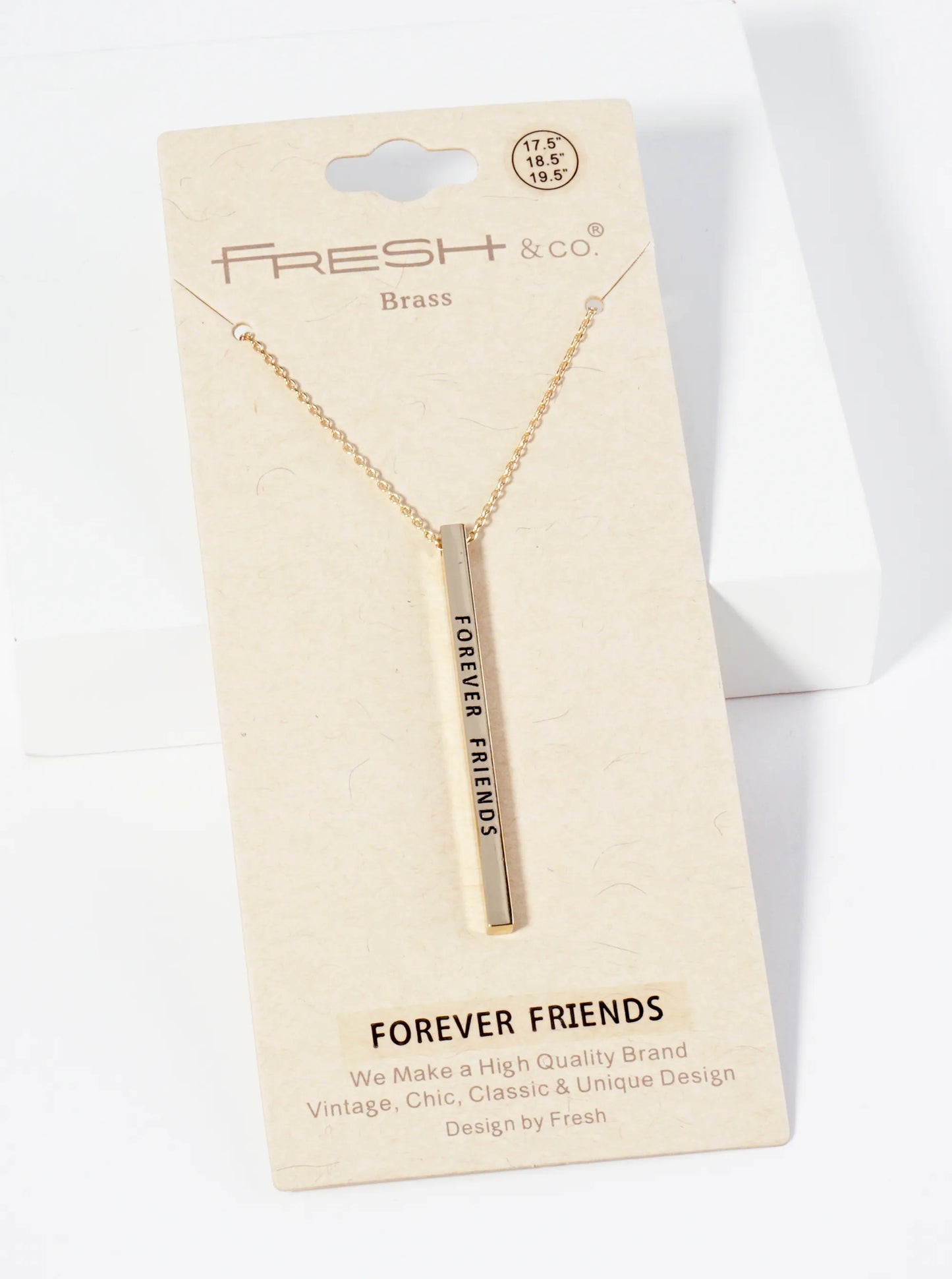 Forever Friends Engraved Vertical Bar Pendant Inspirational Necklace