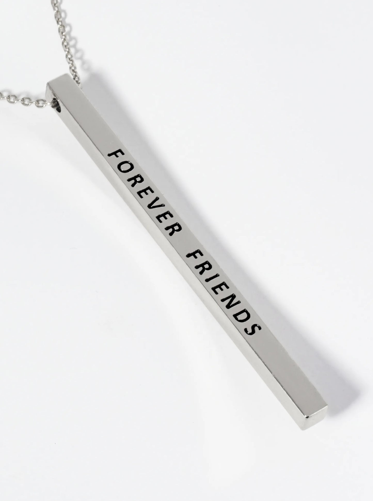 Forever Friends Engraved Vertical Bar Pendant Inspirational Necklace
