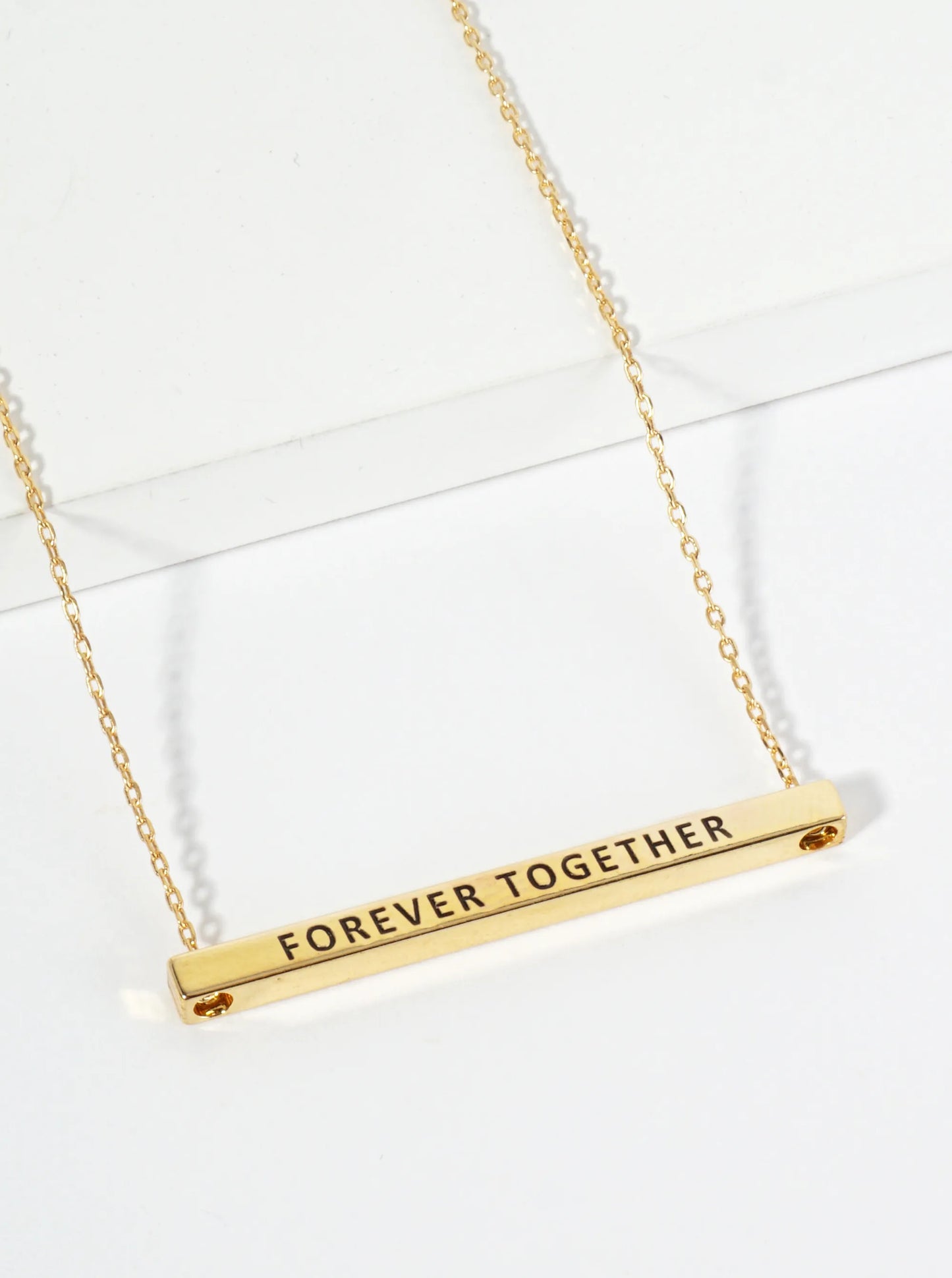Forever Together Engraved 18K Gold Dipped Horizontal Brass Bar Pendant Inspirational Necklace