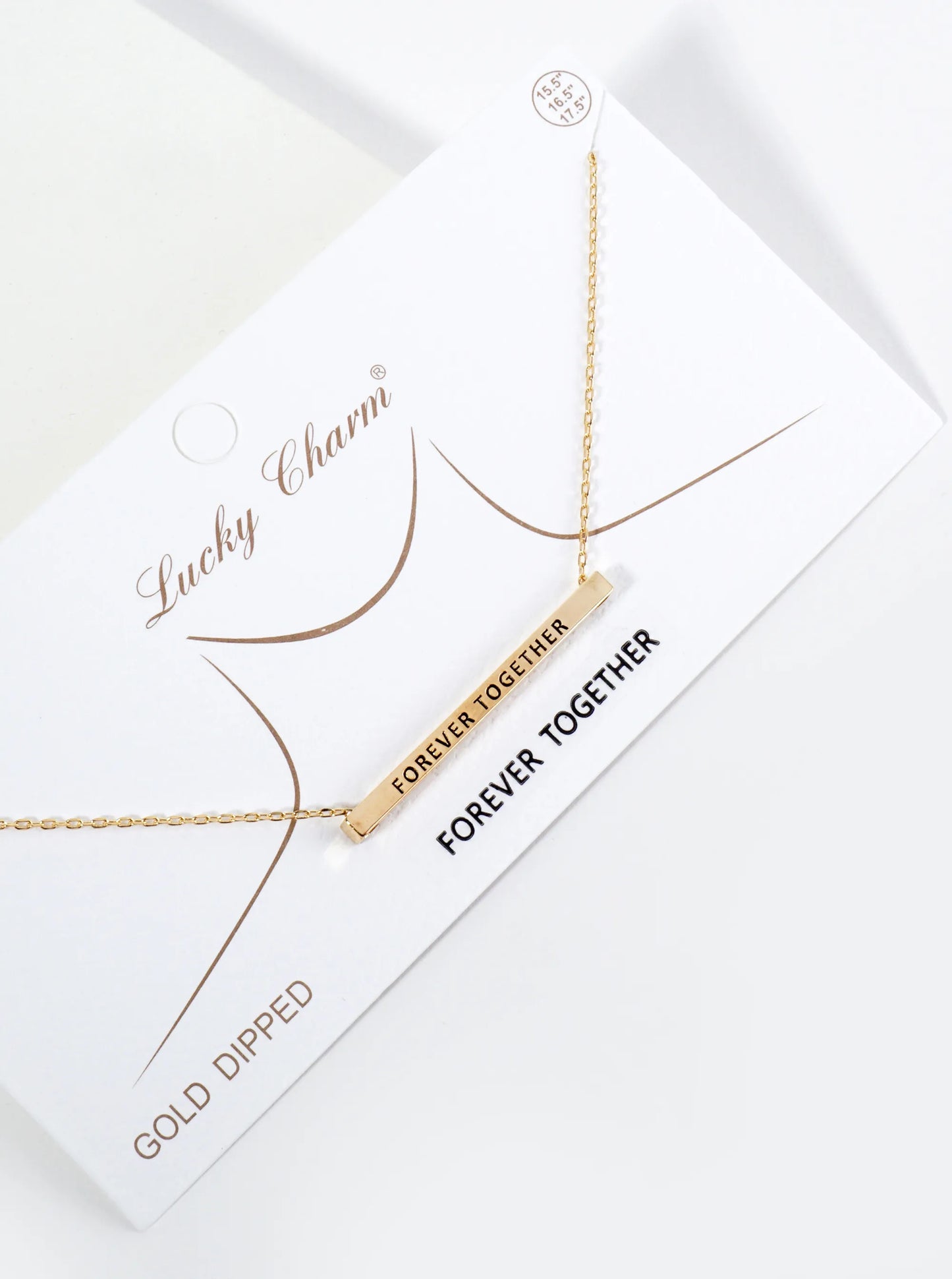 Forever Together Engraved 18K Gold Dipped Horizontal Brass Bar Pendant Inspirational Necklace