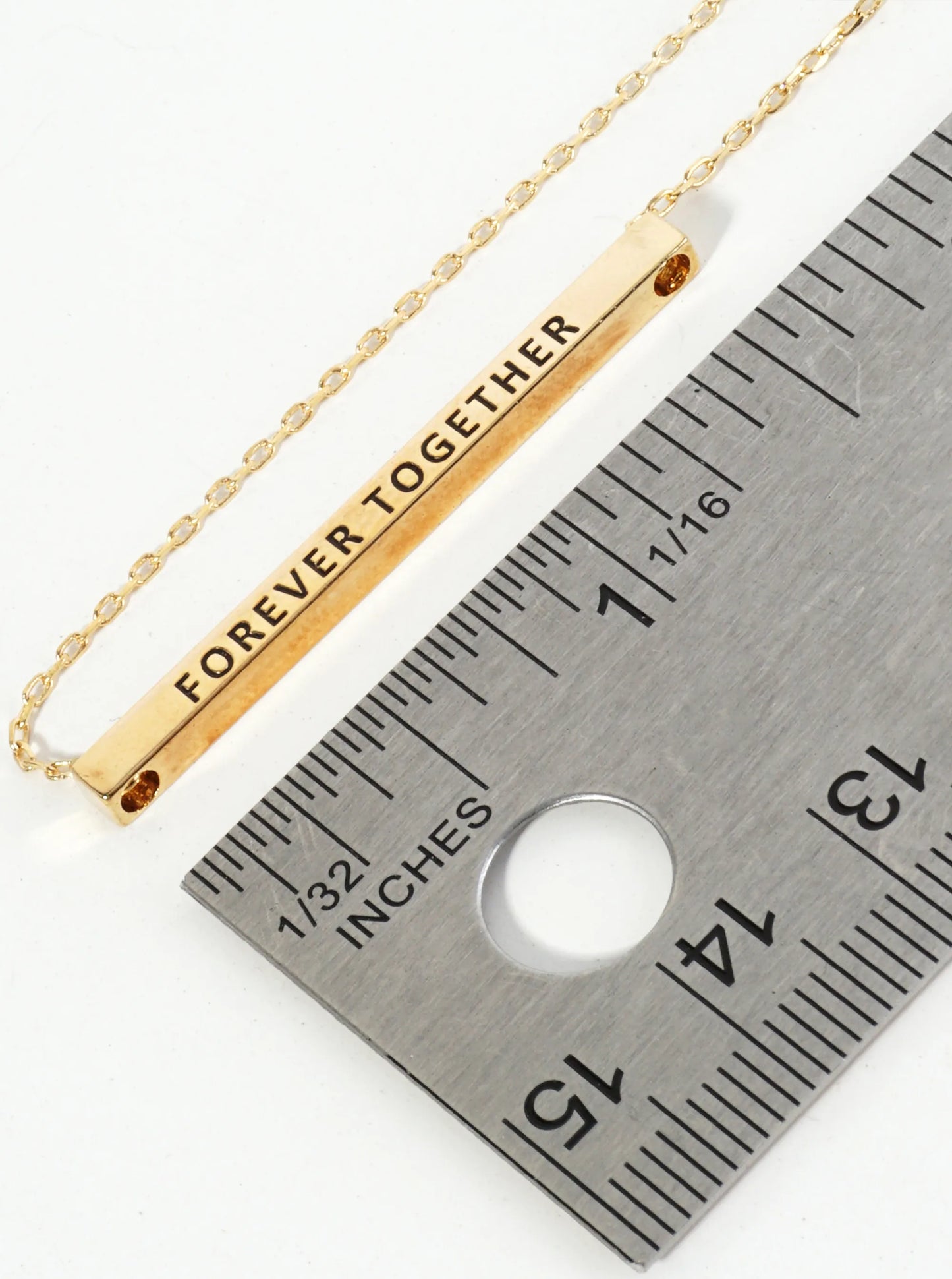 Forever Together Engraved 18K Gold Dipped Horizontal Brass Bar Pendant Inspirational Necklace