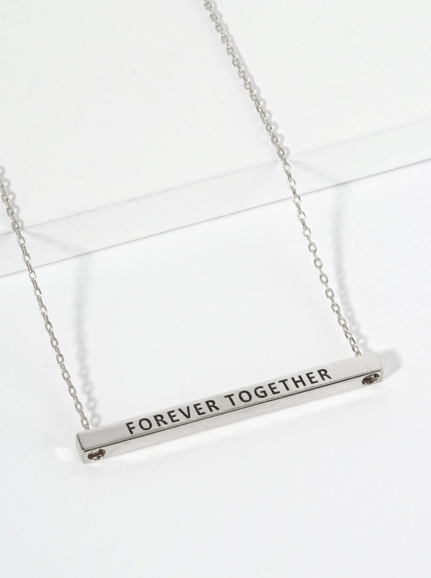Forever Together Engraved 18K Gold Dipped Horizontal Brass Bar Pendant Inspirational Necklace