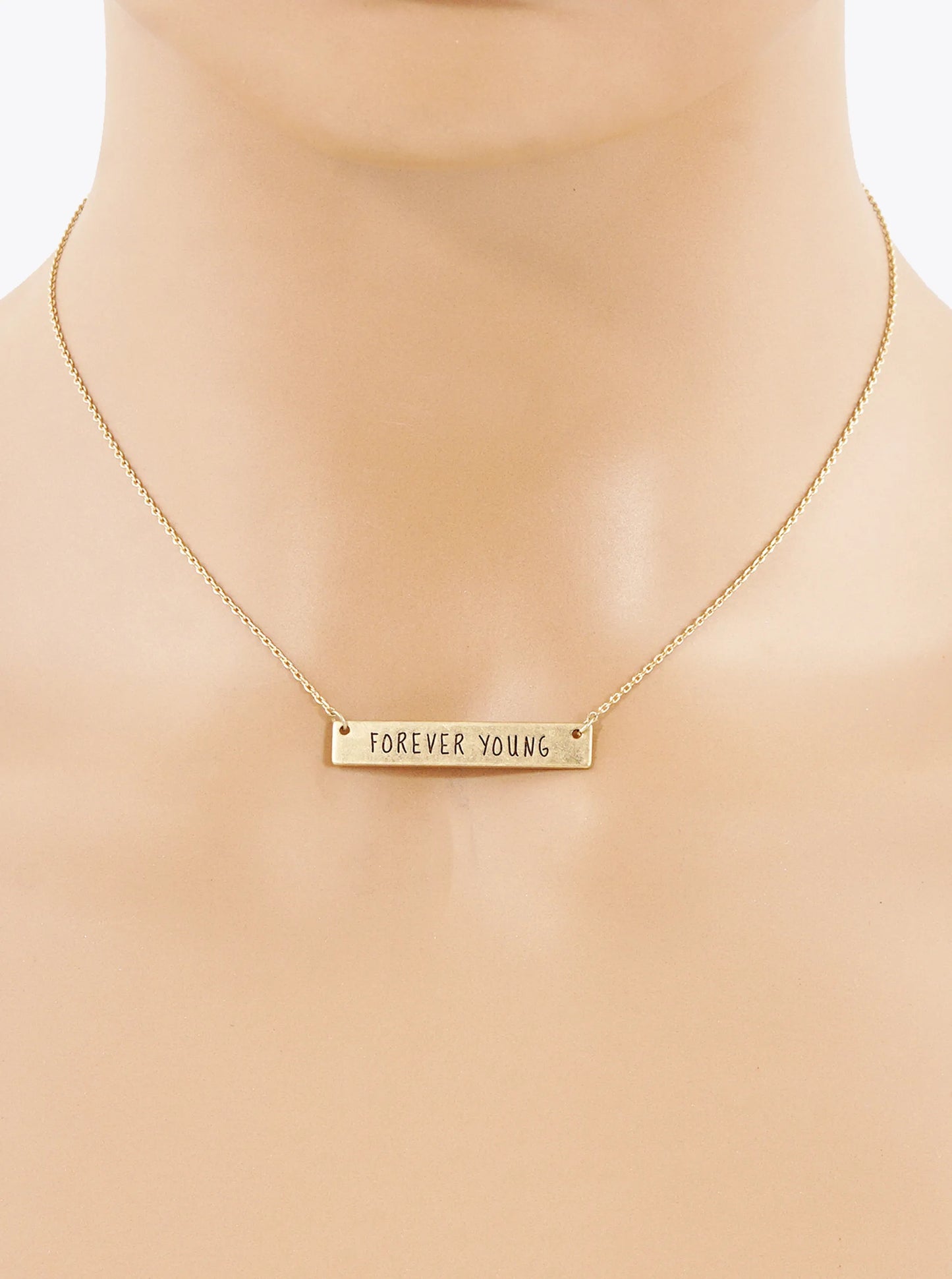 Forever Young Engraved Horizontal Bar Pendant Necklace