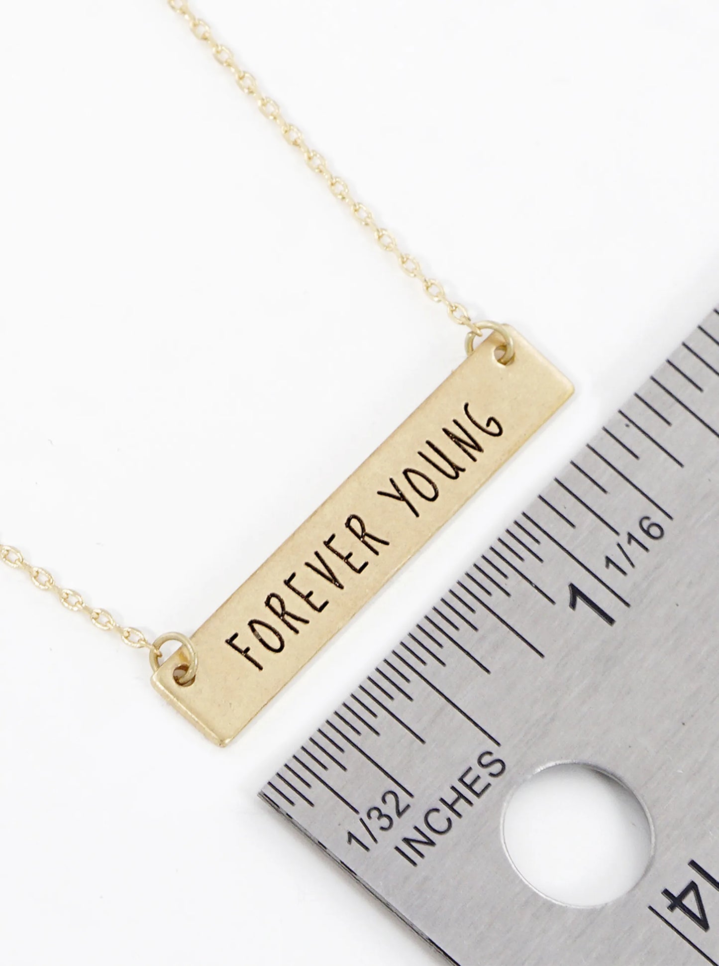 Forever Young Engraved Horizontal Bar Pendant Necklace