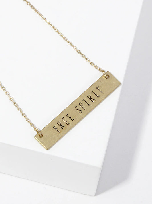 Free Spirit Engraved Horizontal Bar Pendant Necklace