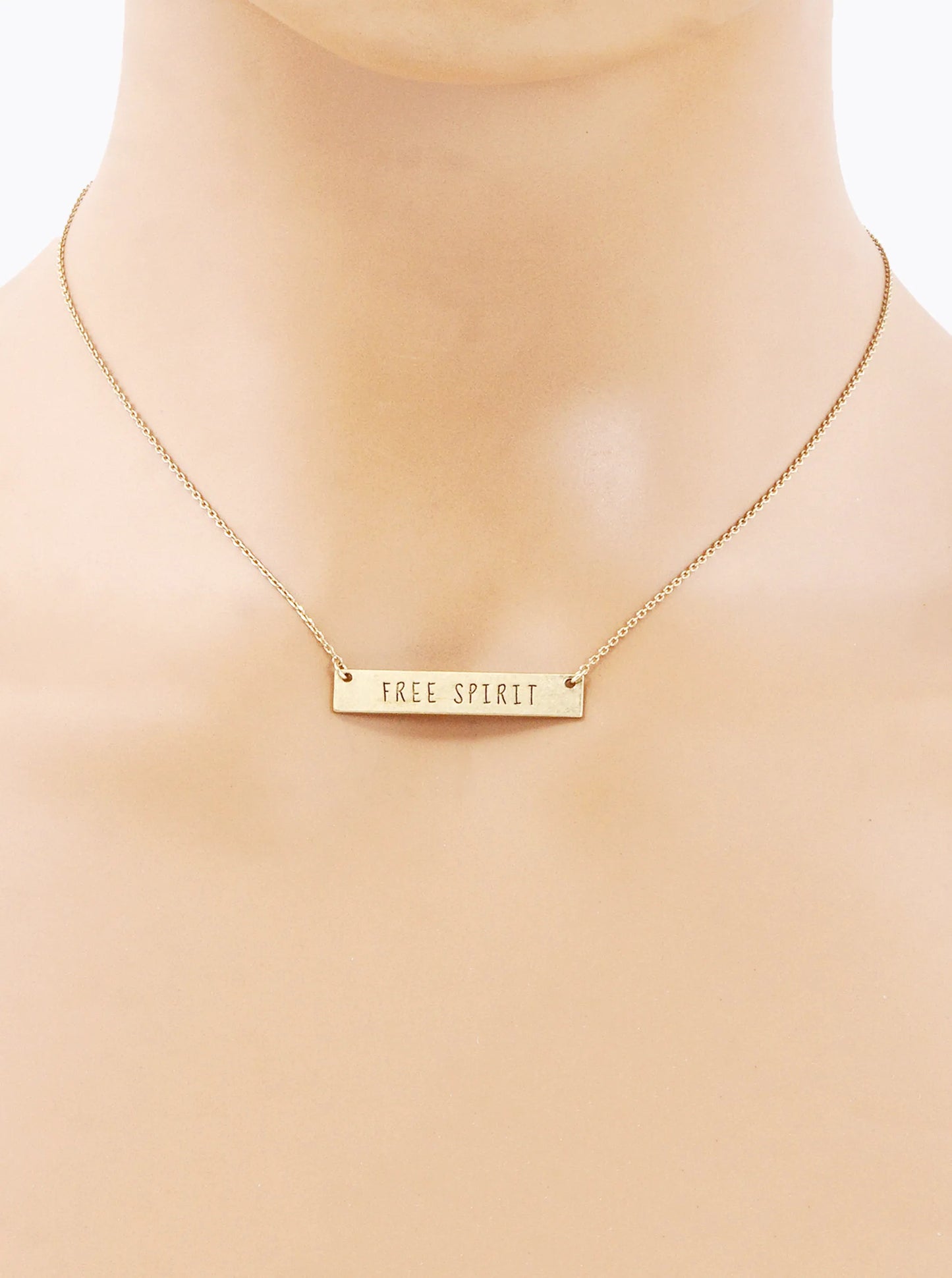 Free Spirit Engraved Horizontal Bar Pendant Necklace