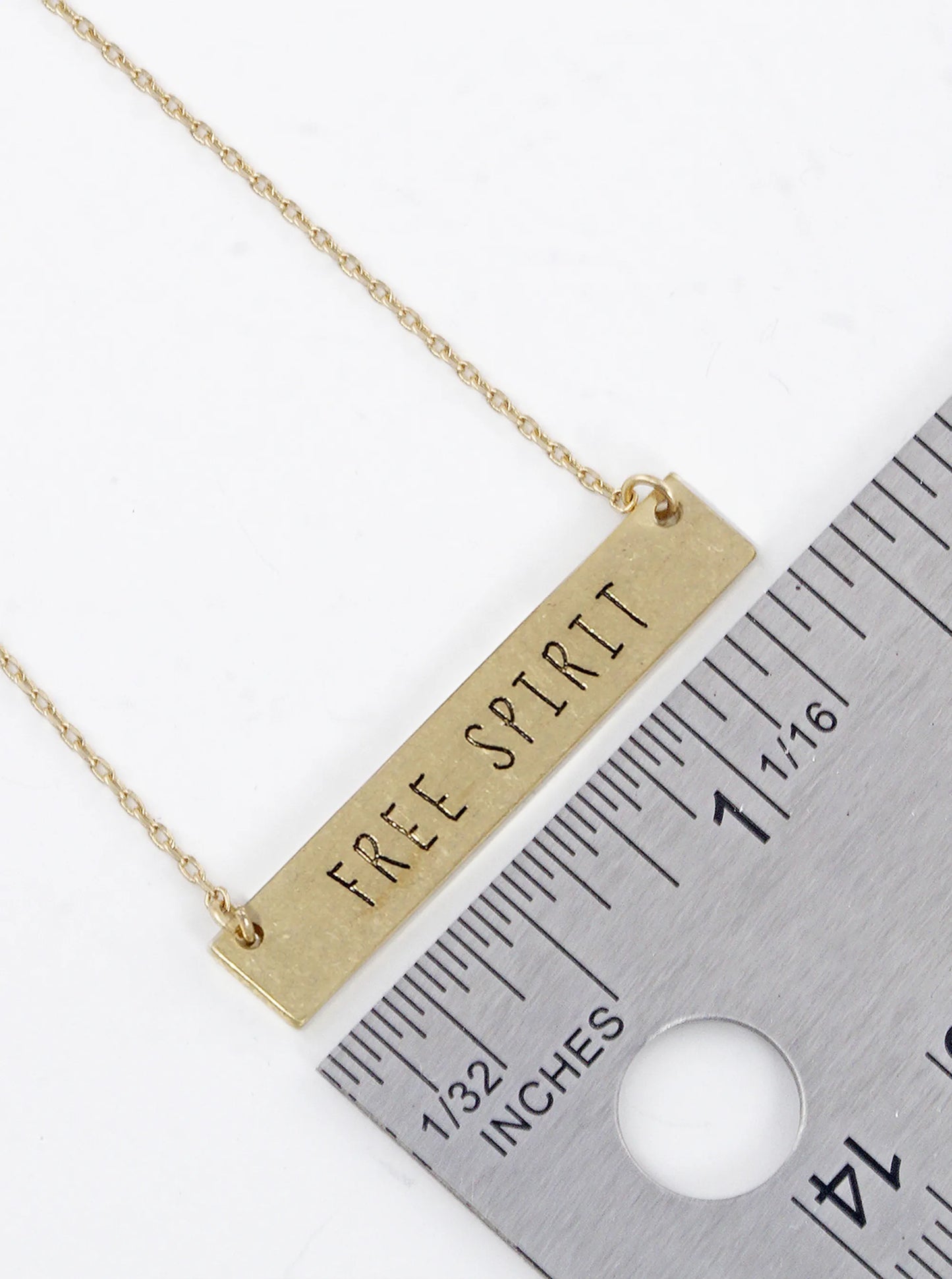 Free Spirit Engraved Horizontal Bar Pendant Necklace
