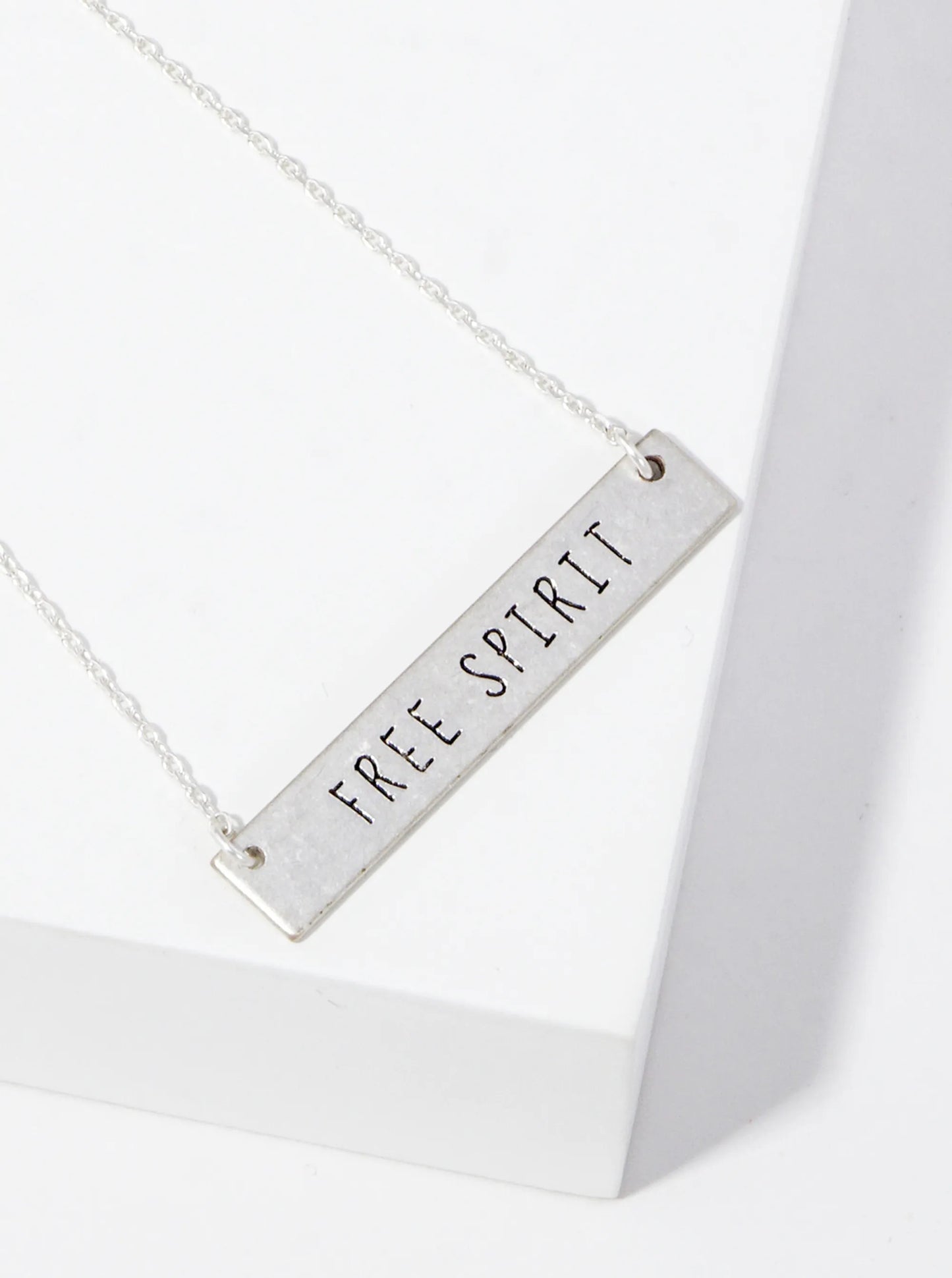 Free Spirit Engraved Horizontal Bar Pendant Necklace