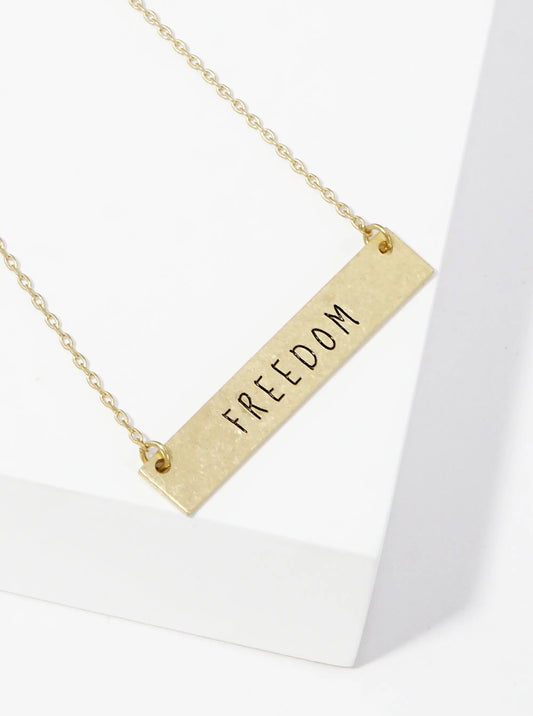Freedom Engraved Horizontal Bar Pendant Necklace