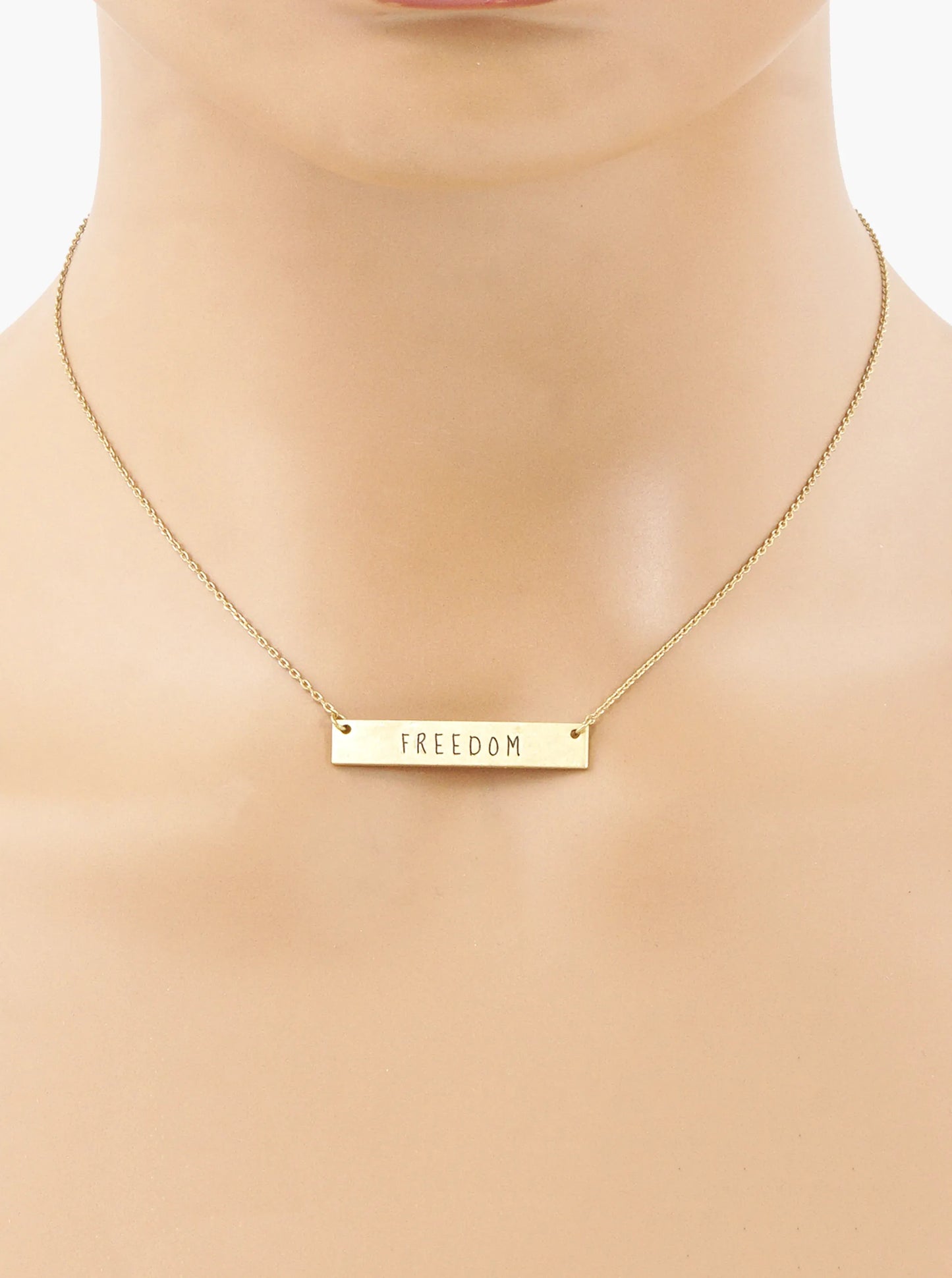 Freedom Engraved Horizontal Bar Pendant Necklace