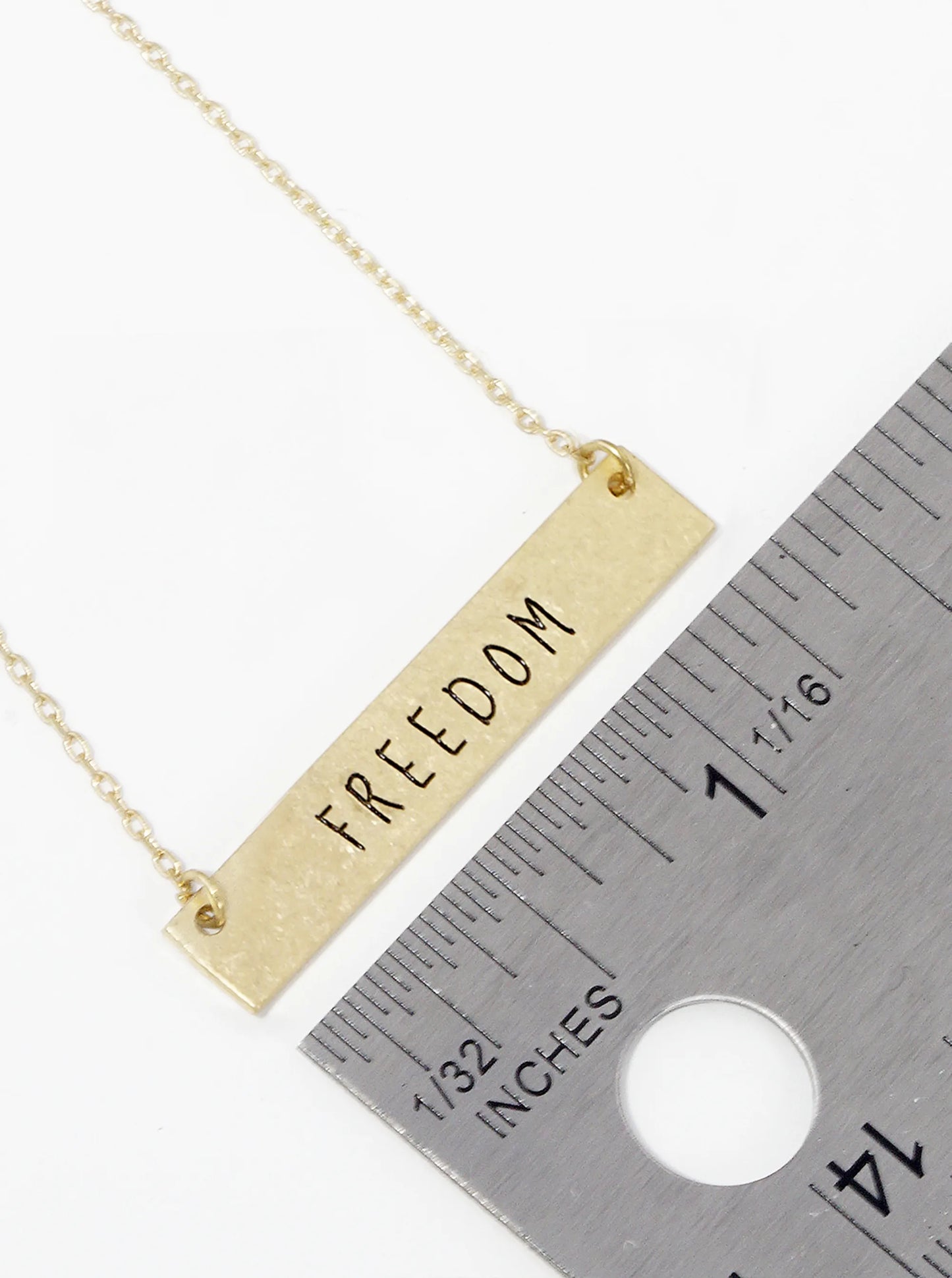 Freedom Engraved Horizontal Bar Pendant Necklace